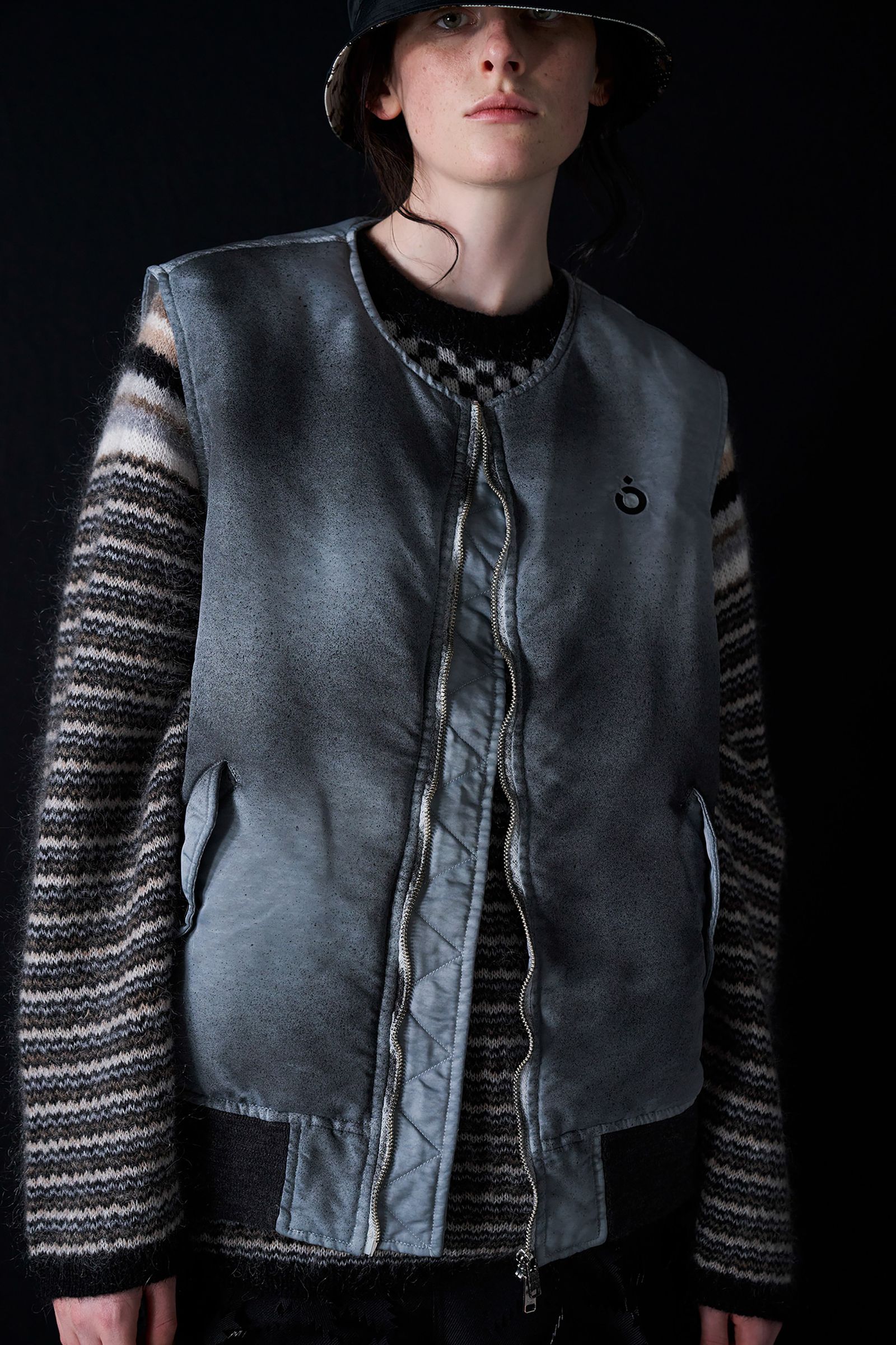 Checker & Stripe Sweater -ニット-（Black / ブラック）