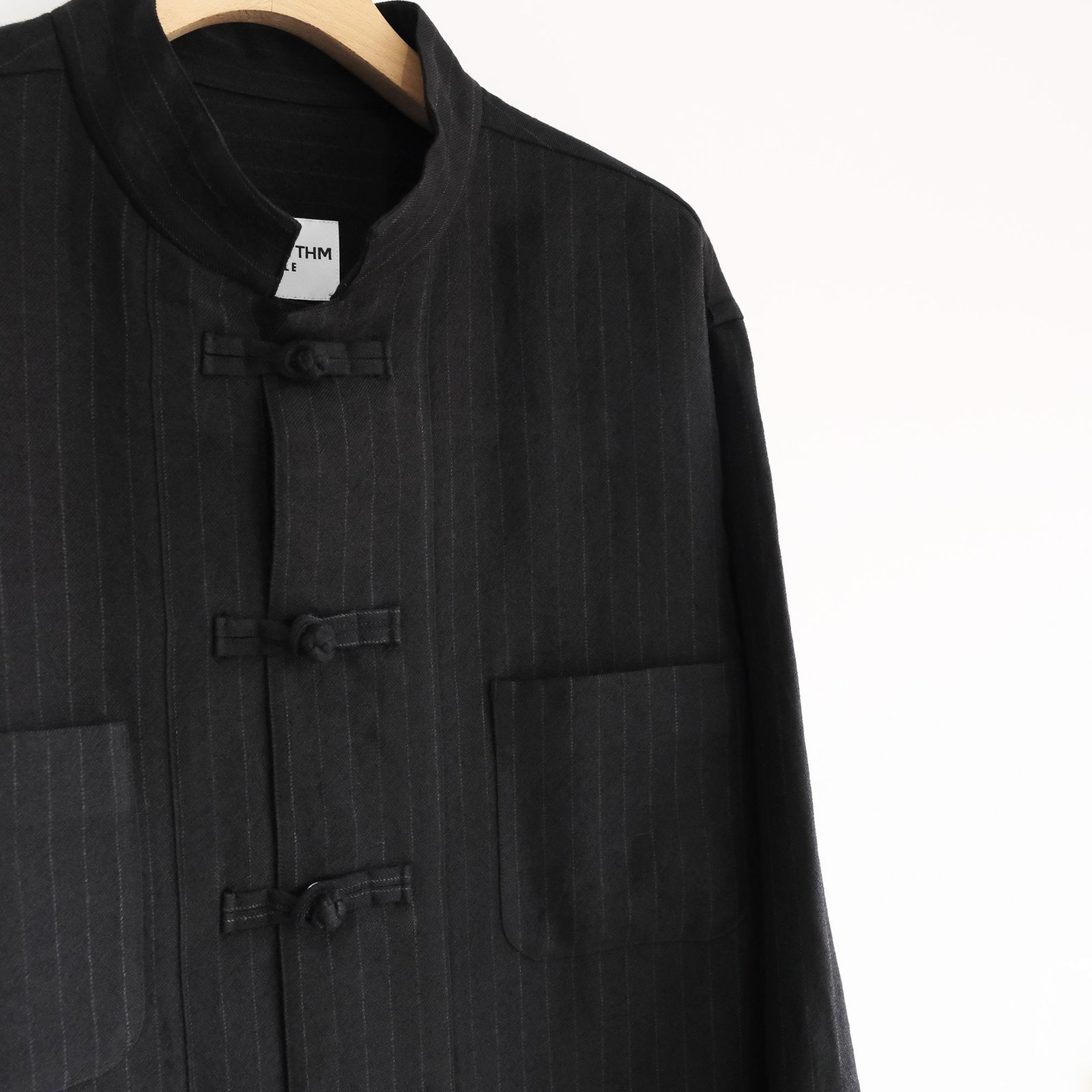 Pin-stripe Double Button Shirt -シャツ-（Black / ブラック）