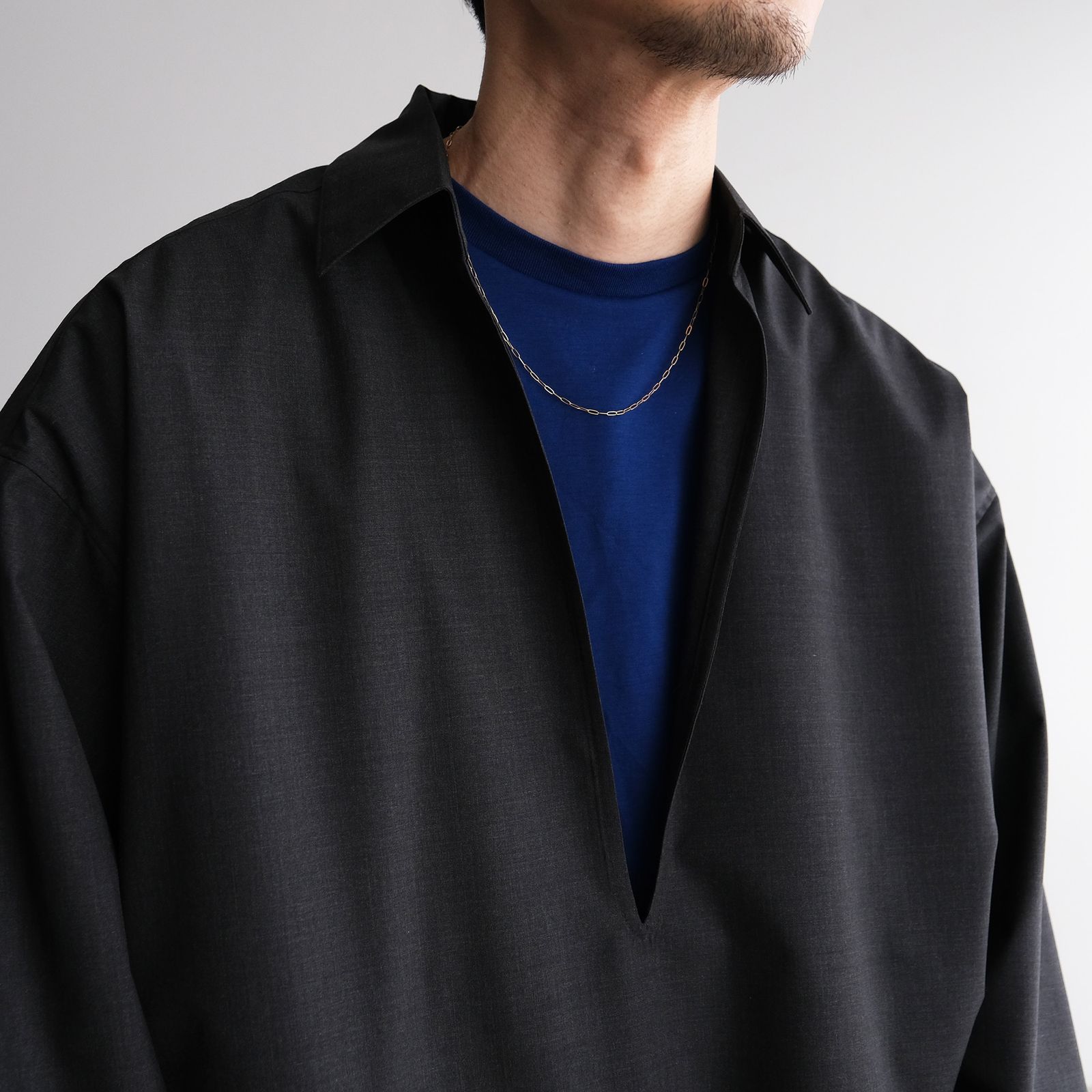 Fine Wool Heather L/S Skipper Shirt -シャツ-（Charcoal / チャコール）GU261-50320