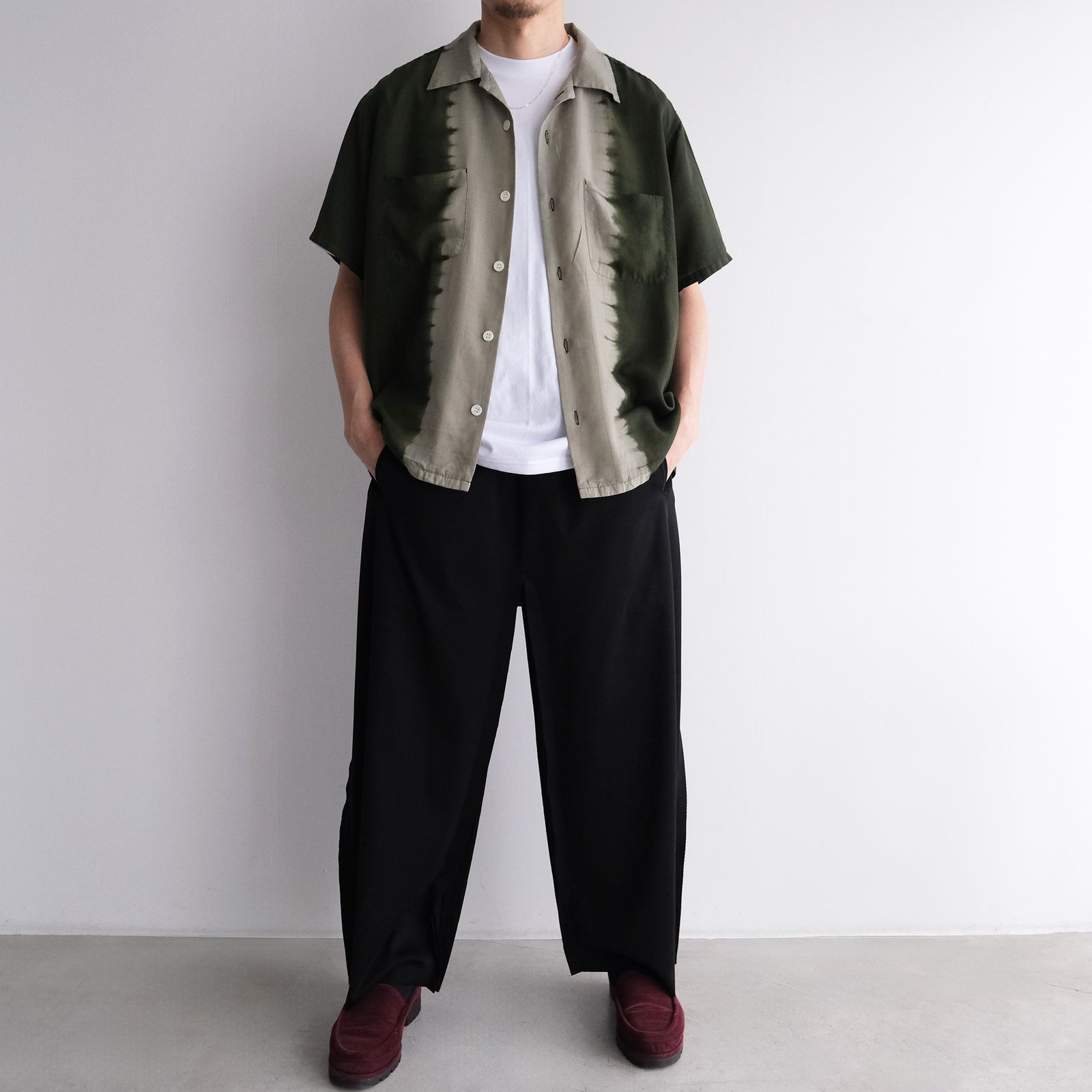 Hand Dye Open Collar SS Shirt -シャツ-（Forest Green / フォレスト グリーン）