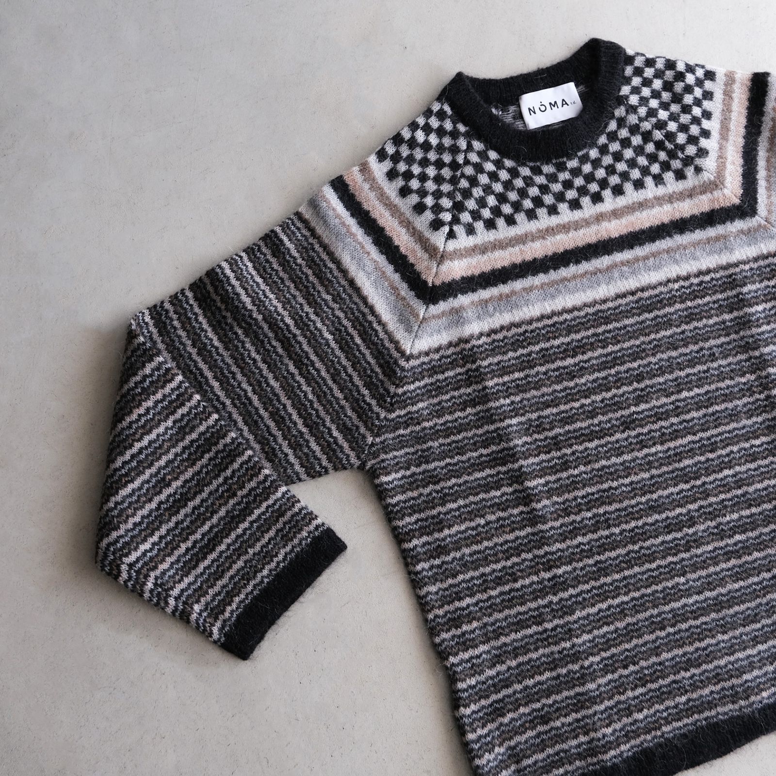 Checker & Stripe Sweater -ニット-（Black / ブラック）