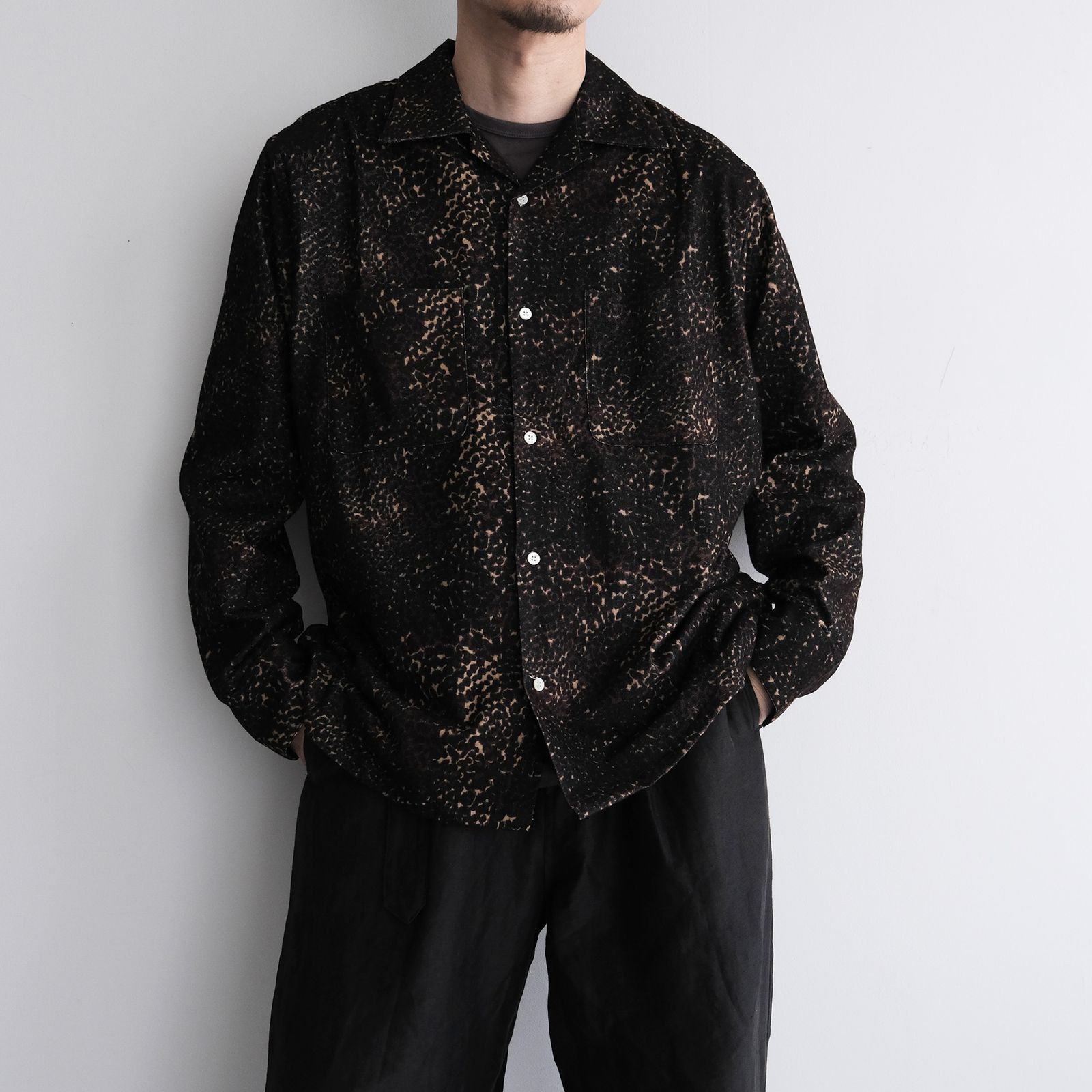 Leopard Flannel Open Collar Shirt -シャツ-（Brown / ブラウン）