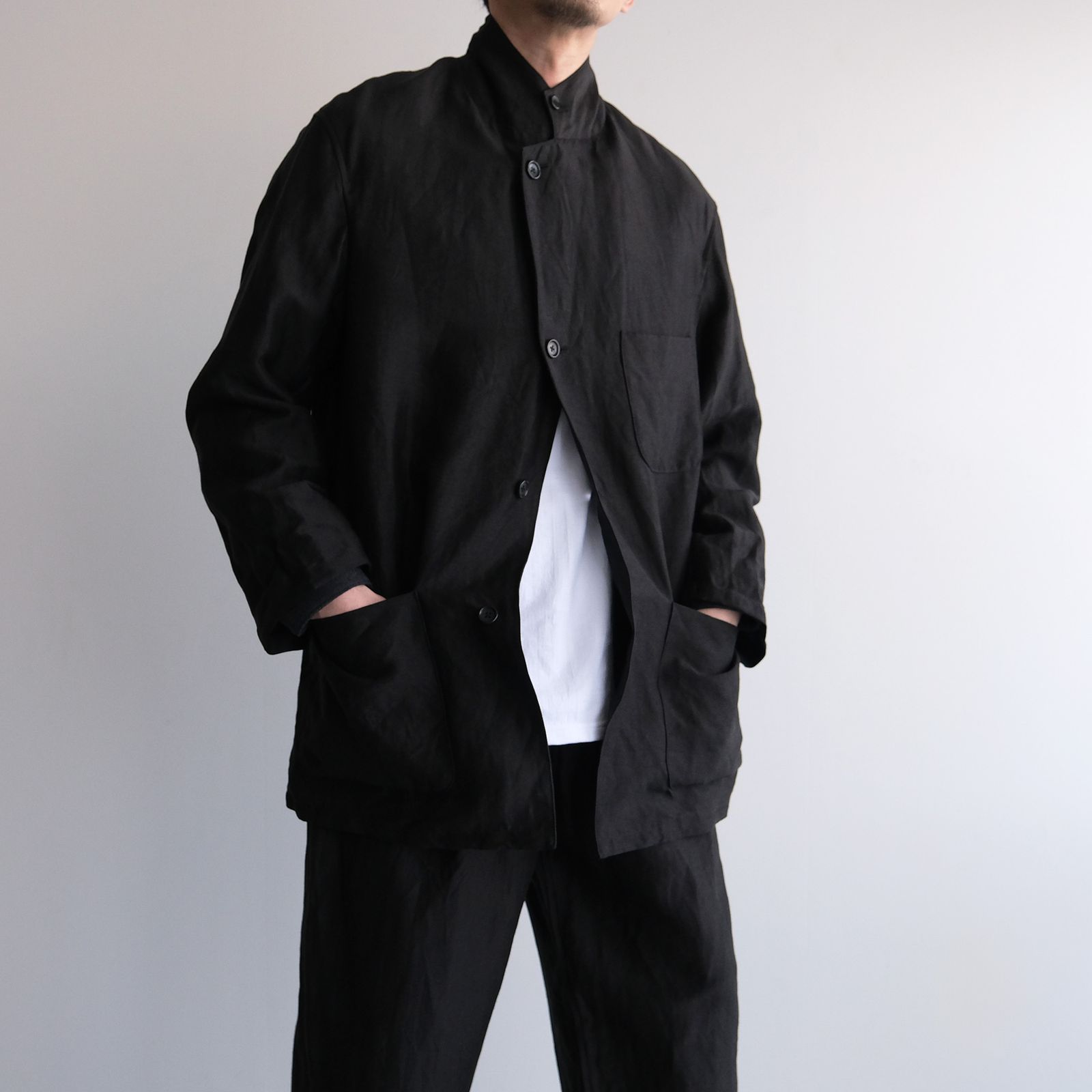 Linen Cupro Back Satin Work Jacket -ジャケット-（Black / ブラック）GM261-20370
