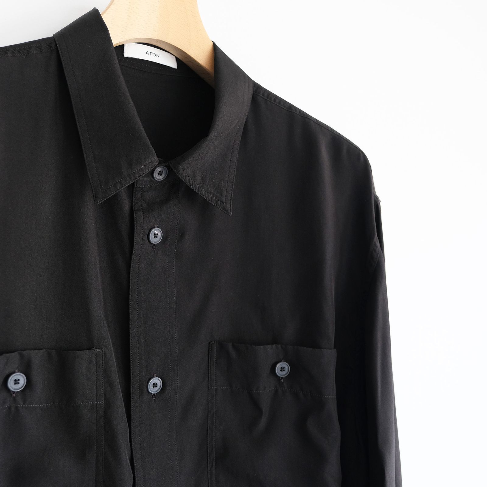 Fibril Silk Tafta Work Shirt -シャツ-（Black / ブラック）