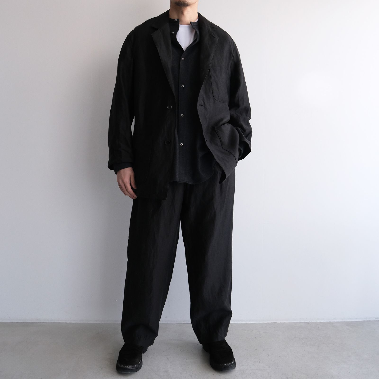 Linen Cupro Back Satin Work Jacket -ジャケット-（Black / ブラック）GM261-20370