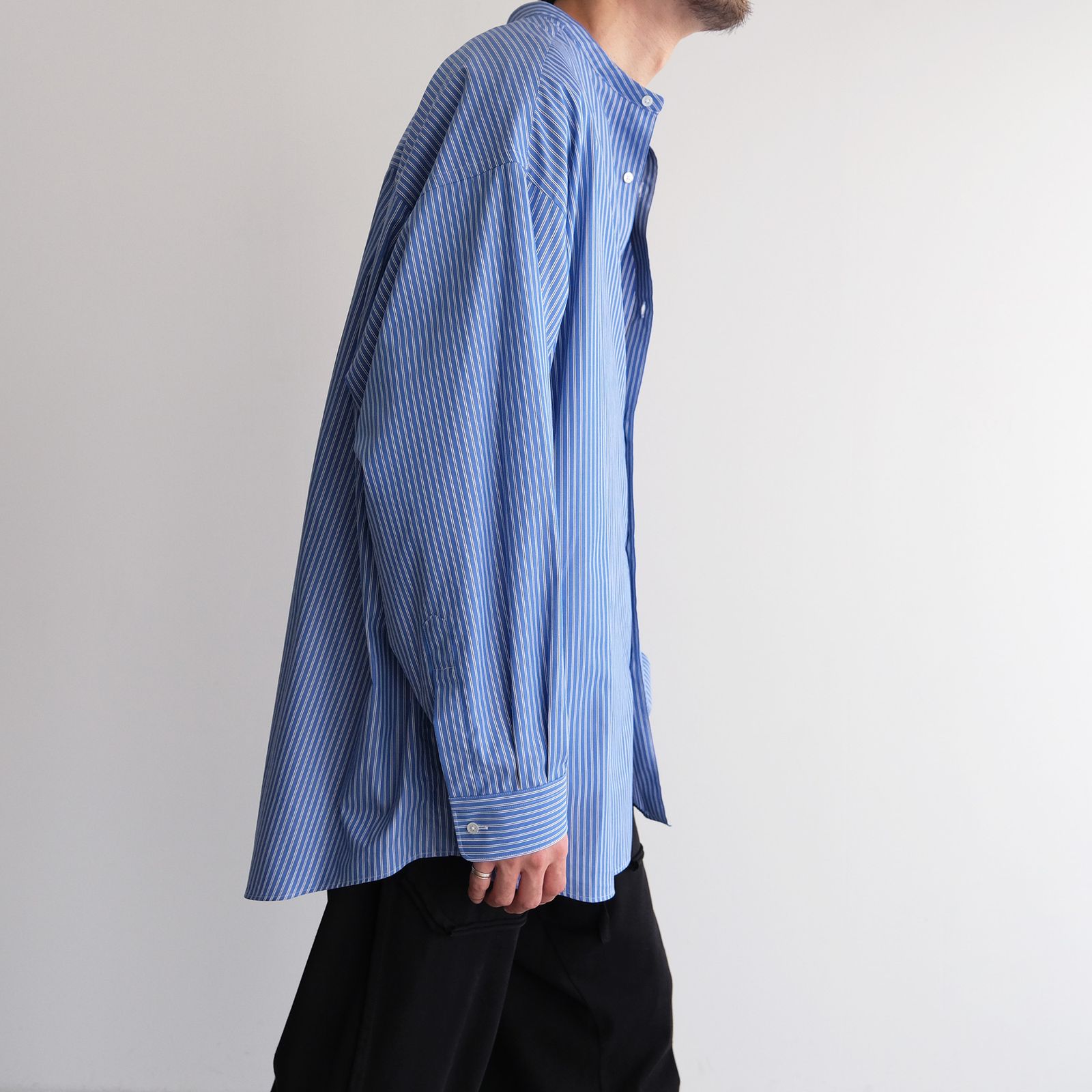 Sidogras L/S Oversized Band Collar Shirt -シャツ-（Blue Stripe / ブルーストライプ）