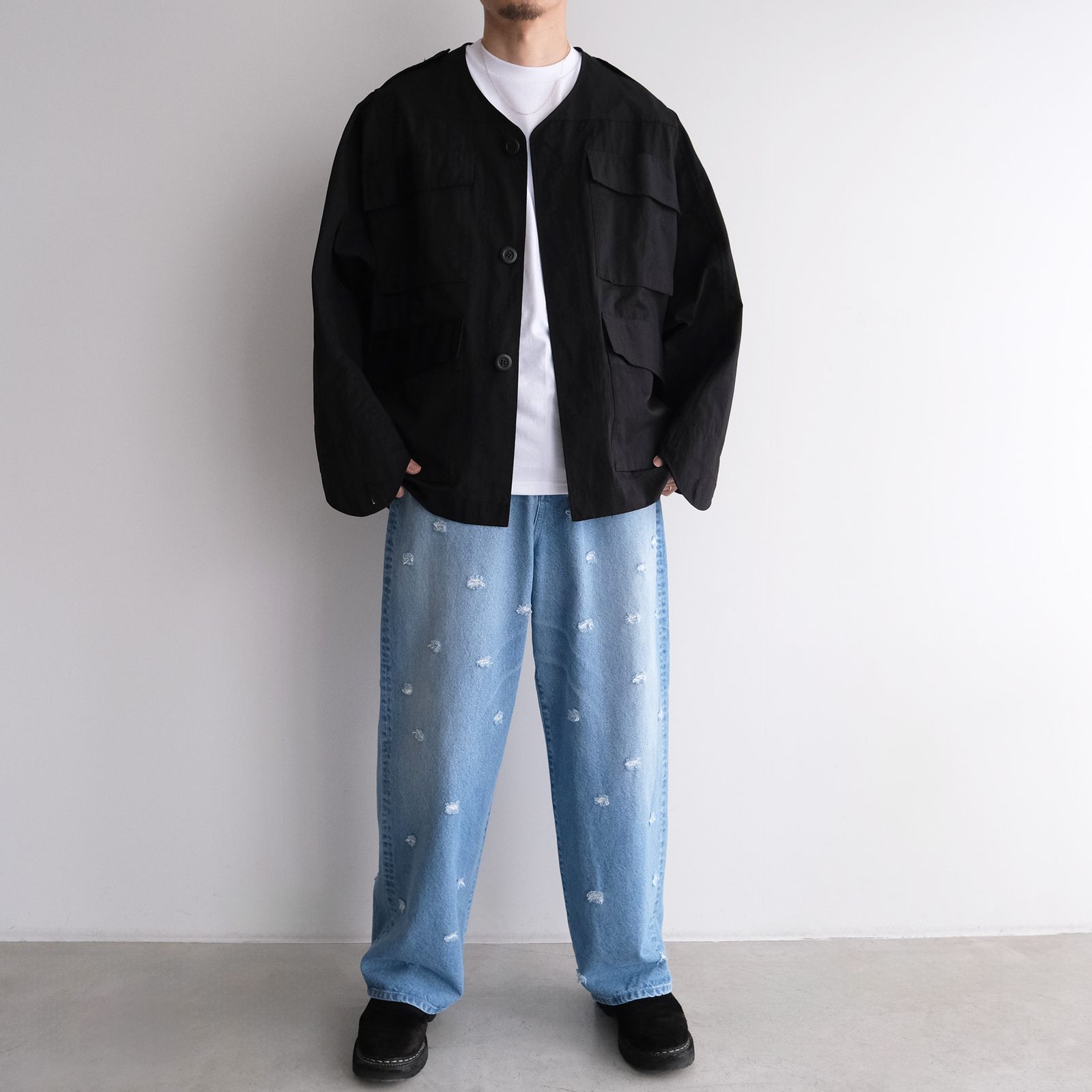 Dot Hole Denim Pants -デニム-（Blue Used / ブルー ユーズド）