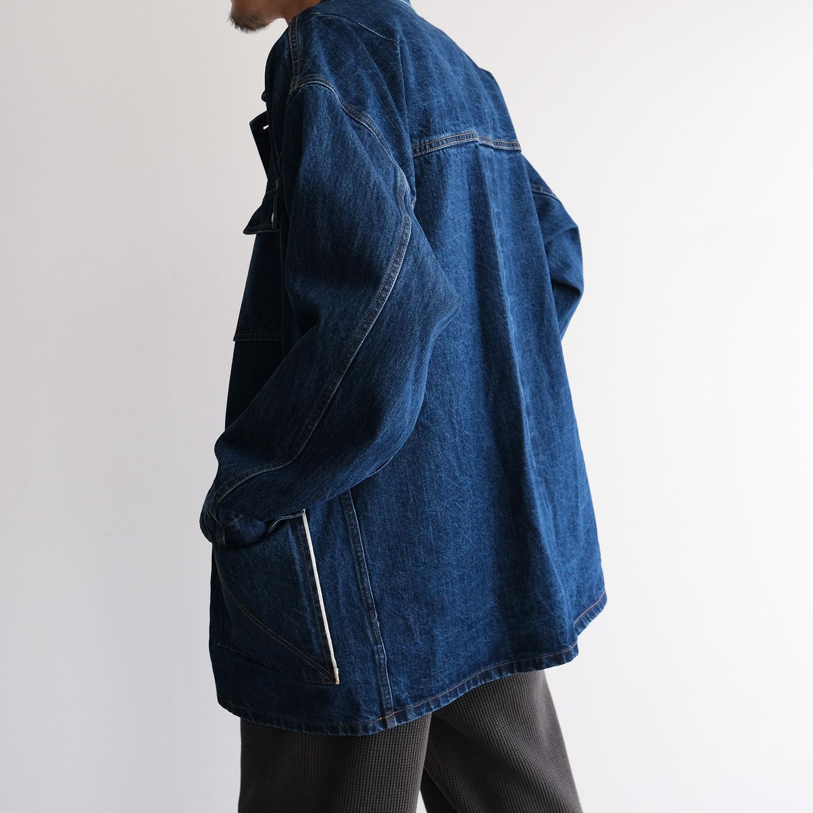 NAPRON/NO COLLAR COVERALL インディゴデニムジャケット NOMARHYTHM TEXTILE - Denim Coverall Jacket -ジャケット