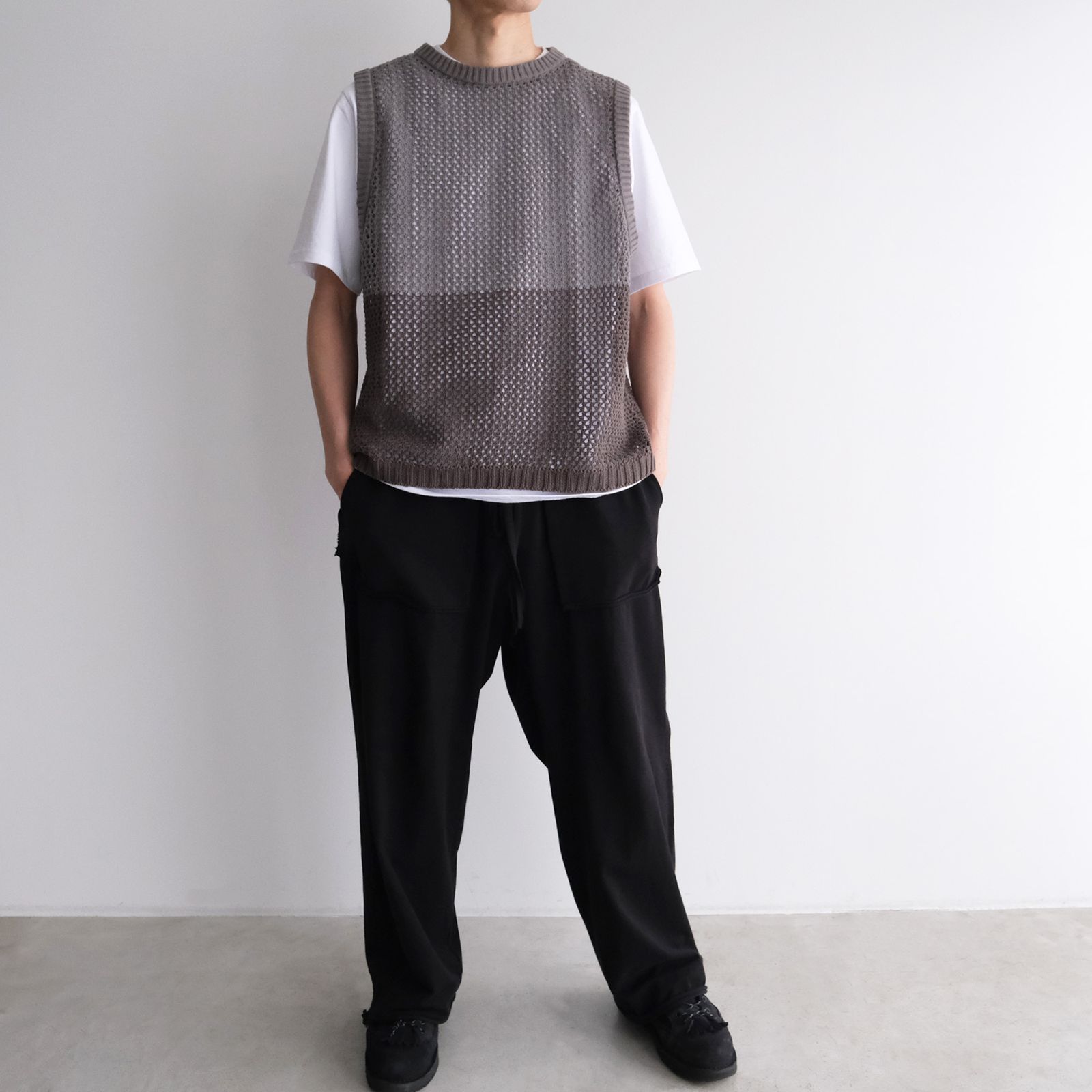Mesh Knit Vest - ベスト -（Gray / グレー）