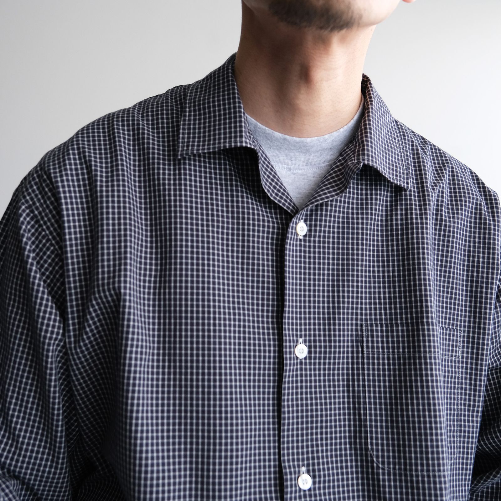 Check Open Collar Shirts -シャツ-（Blue Check / ブルーチェック）