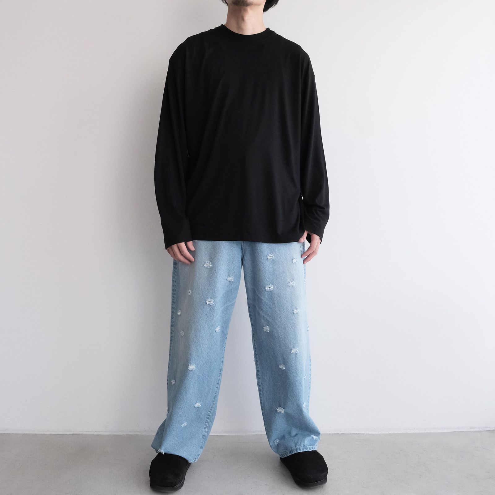 Royal Wool Jersey Loose Fit Long Sleeve T-Shirt -Tシャツ-（Black / ブラック）