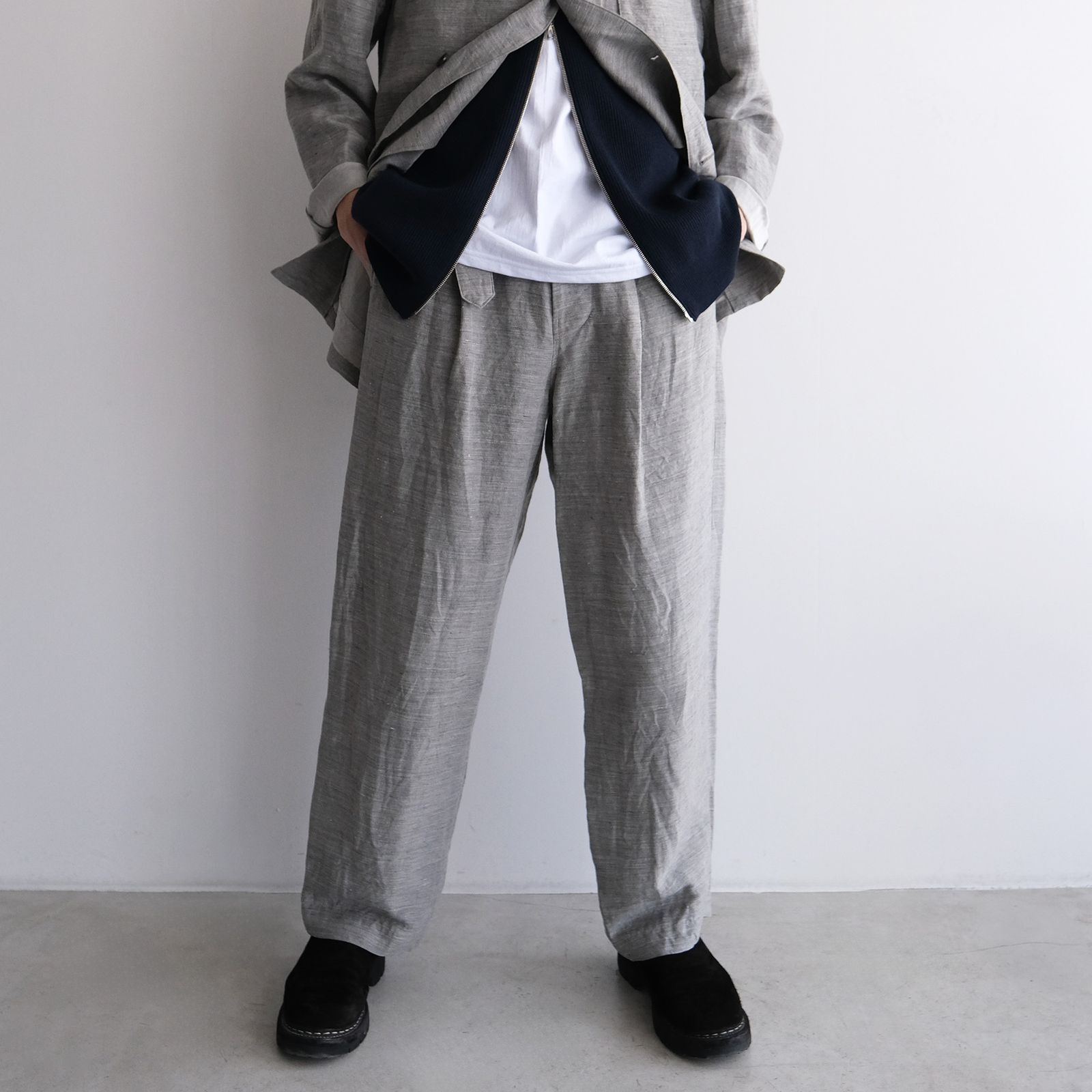 Linen Cupro Back Satin Belted Pants -パンツ-（Gray / グレー）GM261-40371
