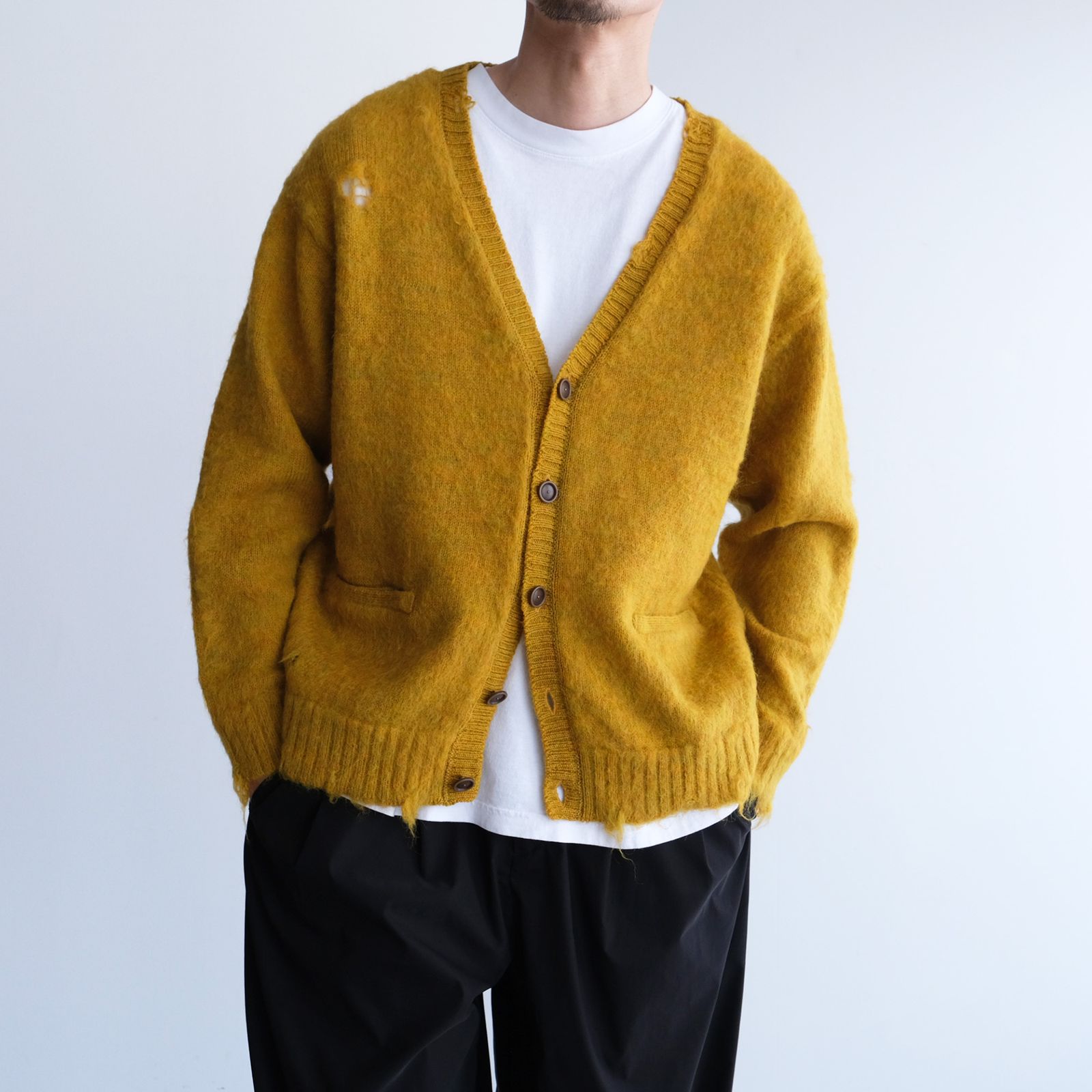 Distressed Knit Cardigan -カーディガン-（Musterd / マスタード）