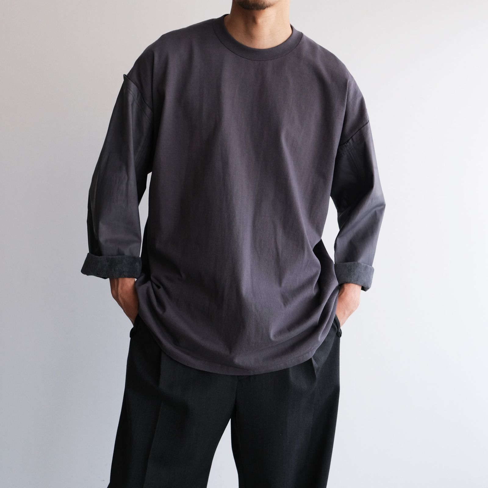 Washable Leather Sleeve：L/S T-Shirts -Tシャツ（Gray / グレー）