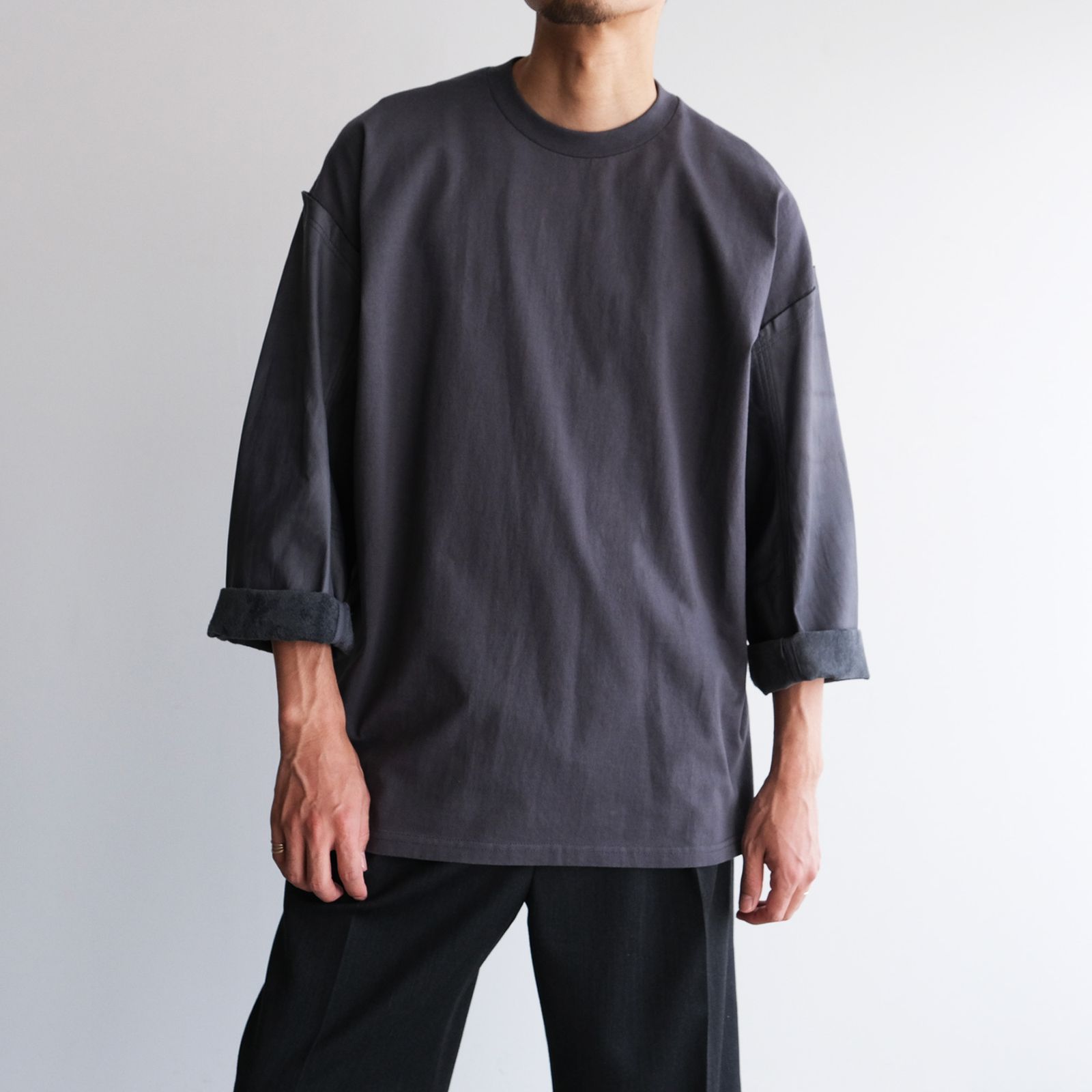 Washable Leather Sleeve：L/S T-Shirts -Tシャツ（Gray / グレー）
