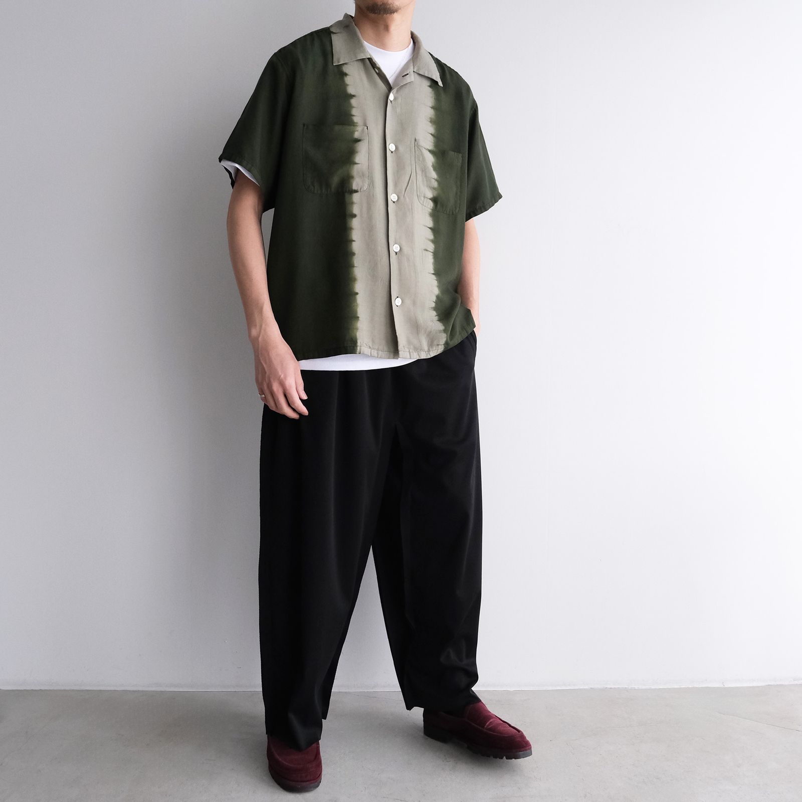 Hand Dye Open Collar SS Shirt -シャツ-（Forest Green / フォレスト グリーン）