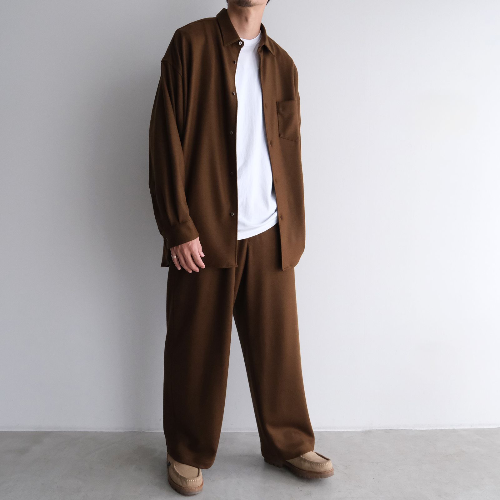 Wool Smooth Flannel Oversized Regular Collar Shirt -オーバーサイズシャツ-（Brown / ブラウン）GU253-50221B