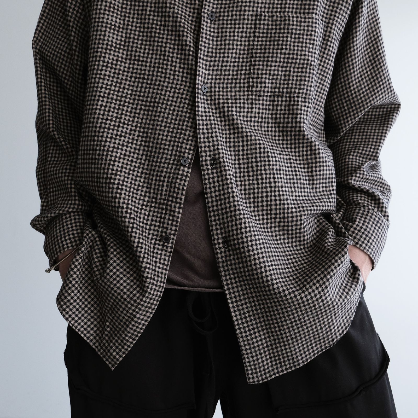 Cotton Wool Check Shirts -シャツ-（B×B Check / ベージュブラックチェック）