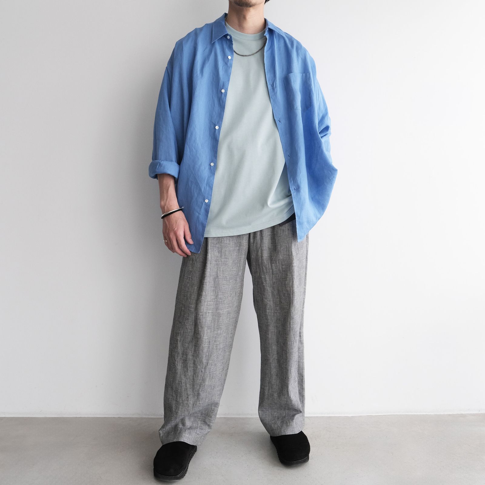 Linen L/S Oversized Regular Collar Shirt -シャツ-（Blue / ブルー）GM262-50039B
