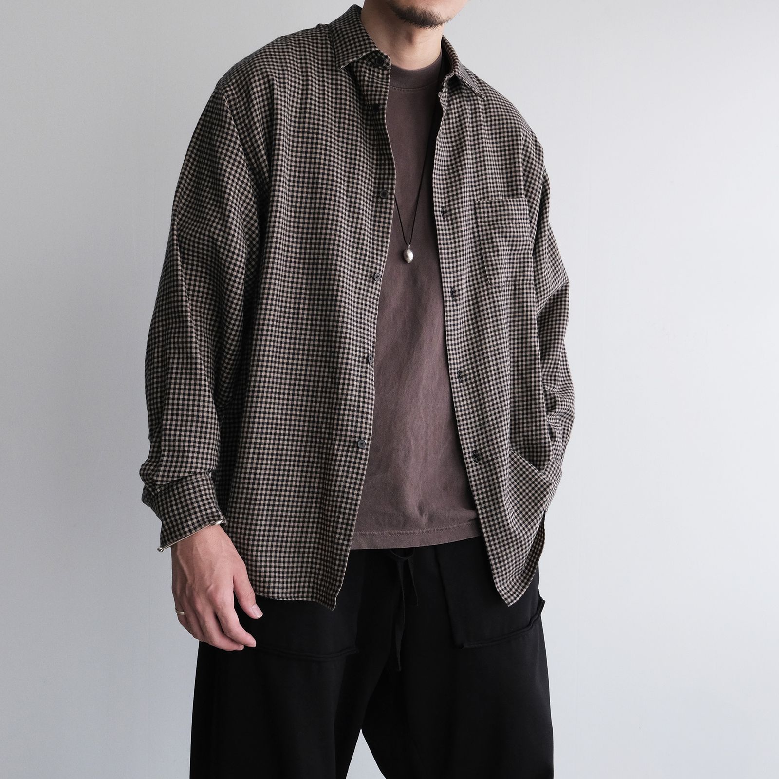 Cotton Wool Check Shirts -シャツ-（B×B Check / ベージュブラックチェック）
