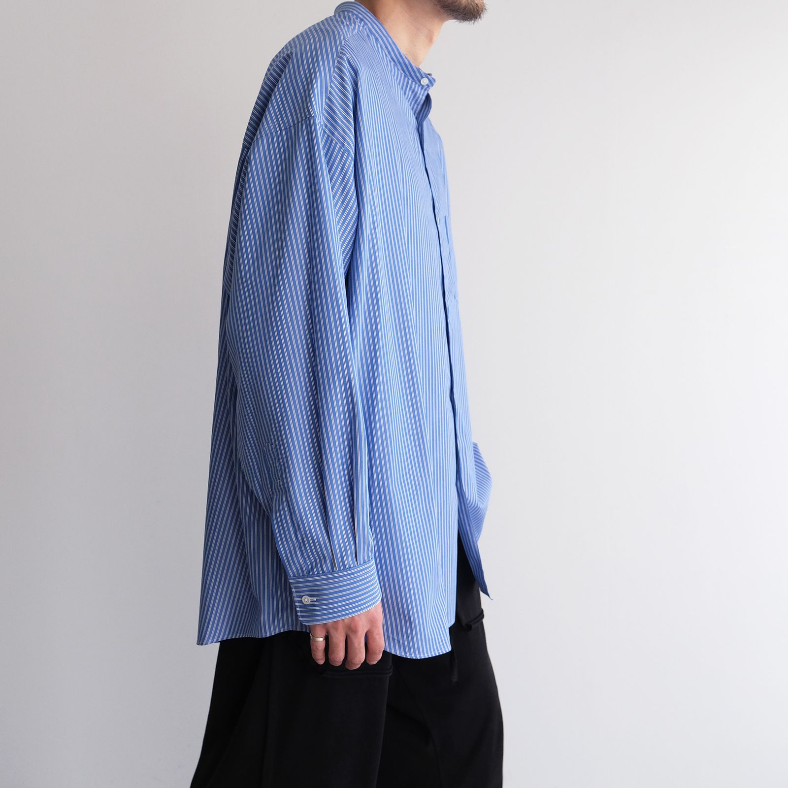 Sidogras L/S Oversized Band Collar Shirt -シャツ-（Blue Stripe / ブルーストライプ）