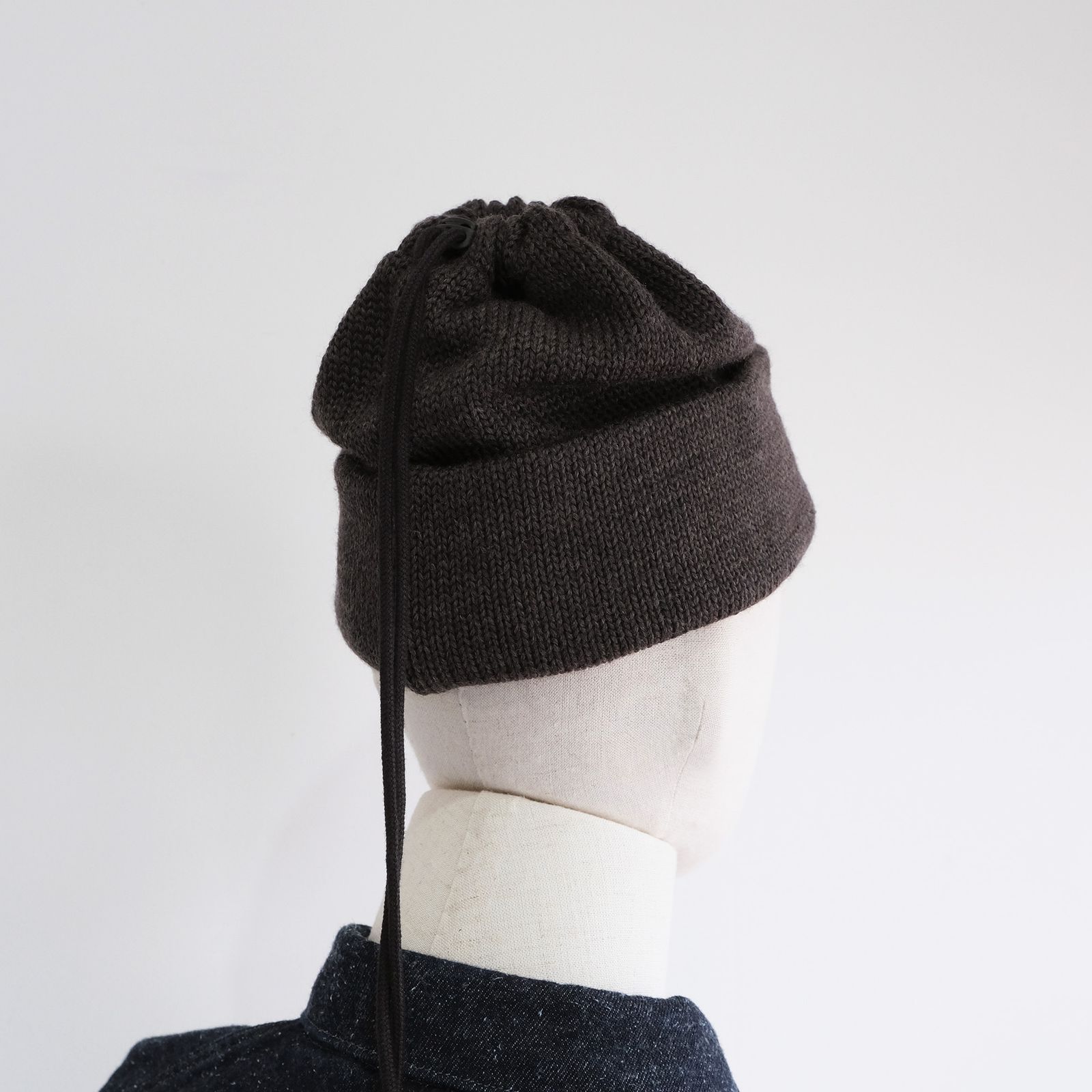 Drawstring Wool Knit & Neck Warmer -ニットキャップ-（Brown / ブラウン）