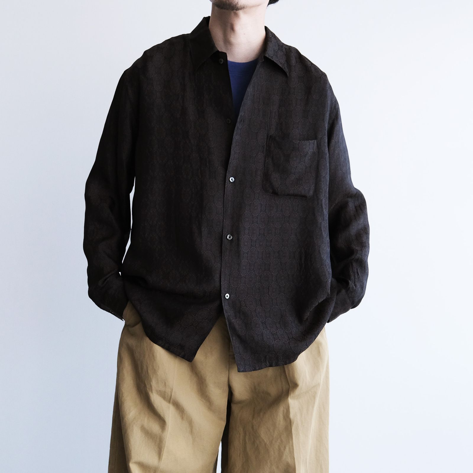 Cupro-Regular Collar L/S Shirts -シャツ-（Charcoal / チャコール）