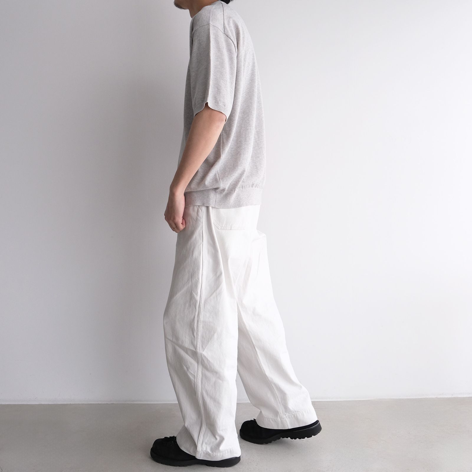 Cotton Washi Knit Half Sleeve Crew Neck Sweater -Tシャツ-（Gray / グレー）