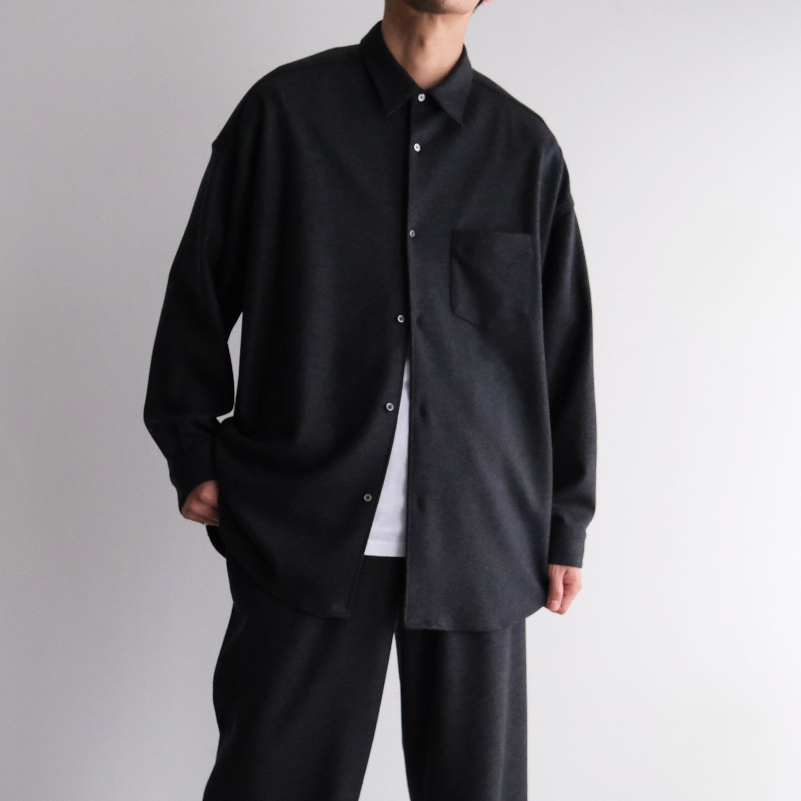 Wool Smooth Flannel Oversized Regular Collar Shirt -オーバーサイズシャツ-（Gray / グレー）GU253-50221B