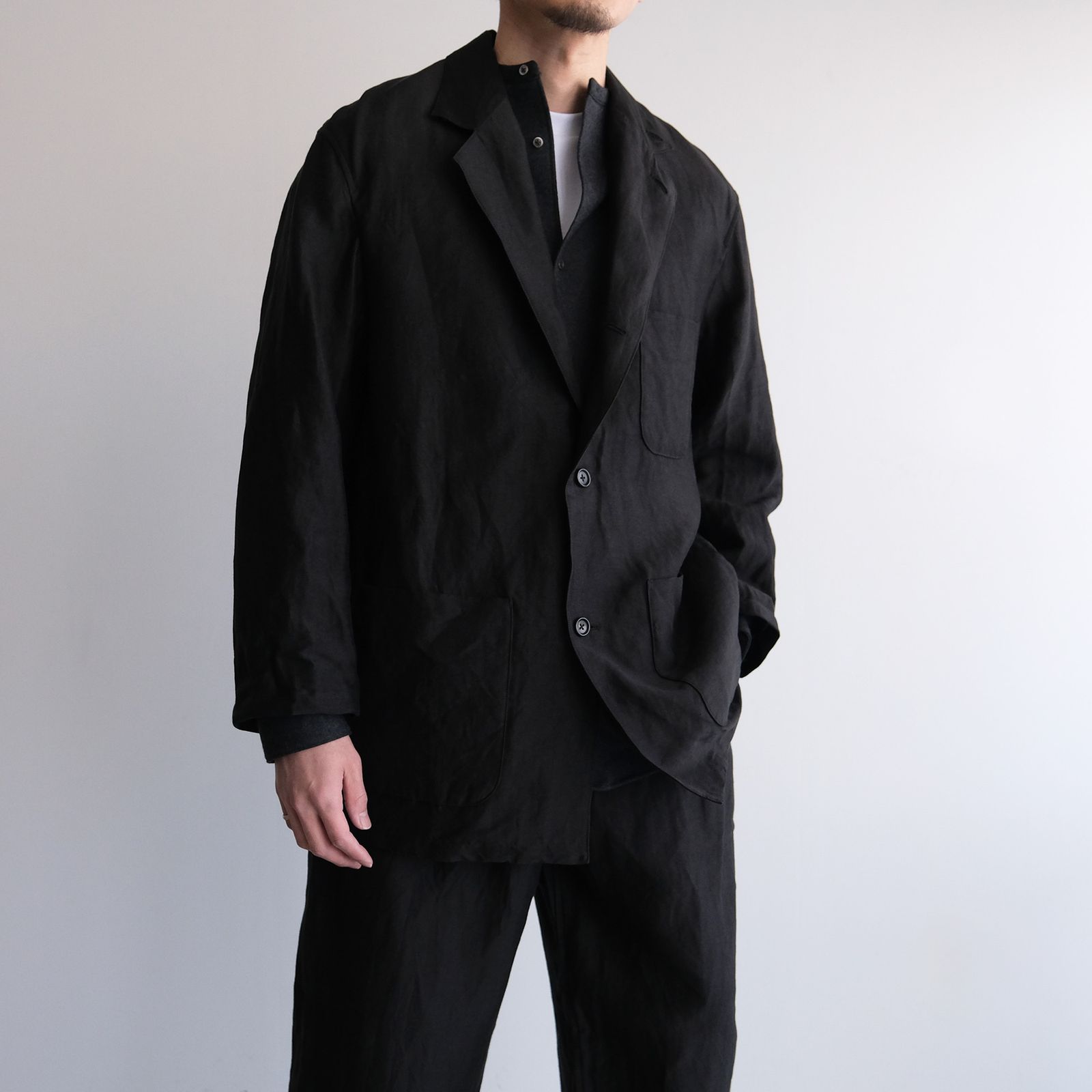 Linen Cupro Back Satin Work Jacket -ジャケット-（Black / ブラック）GM261-20370