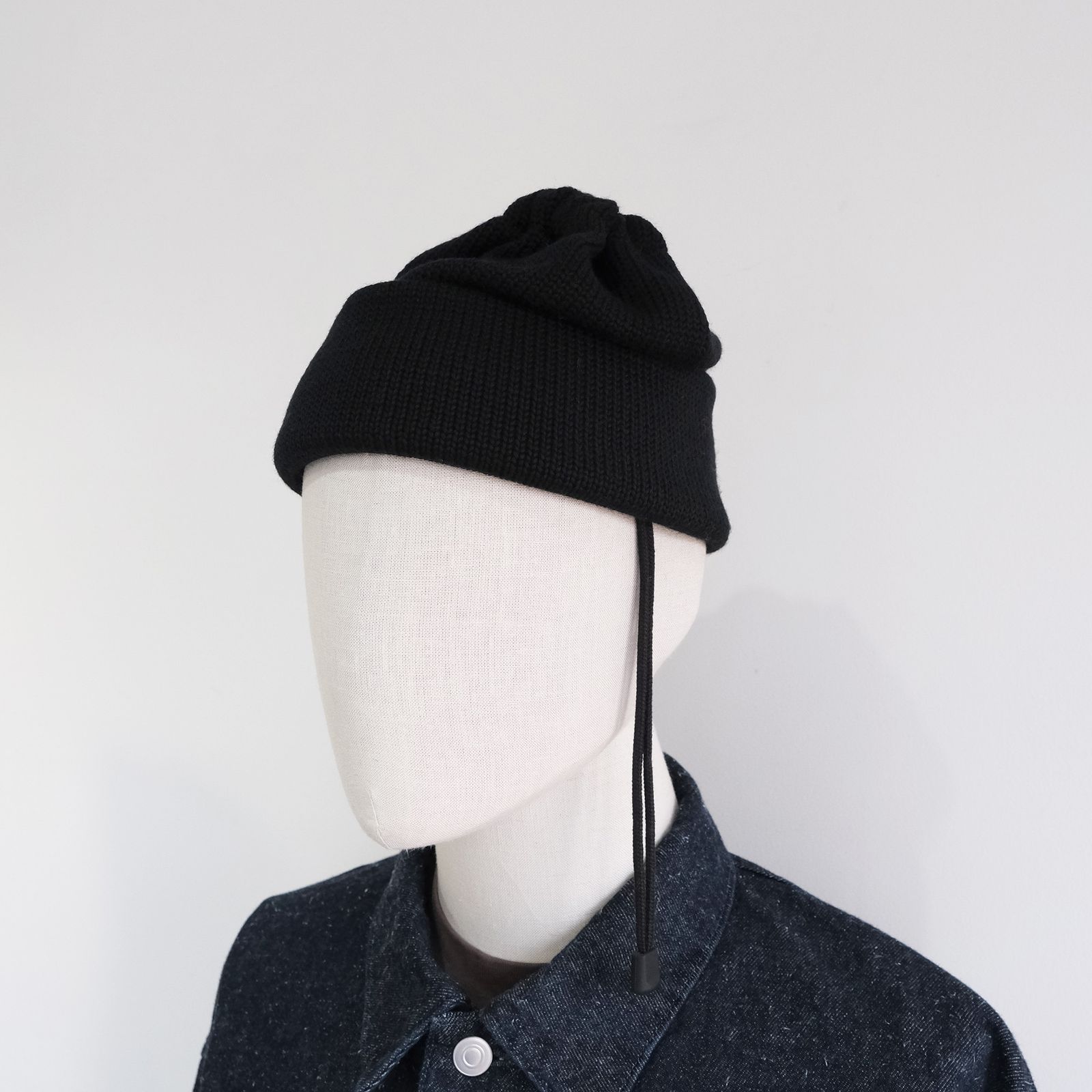 Drawstring Wool Knit & Neck Warmer -ニットキャップ-（Black / ブラック）
