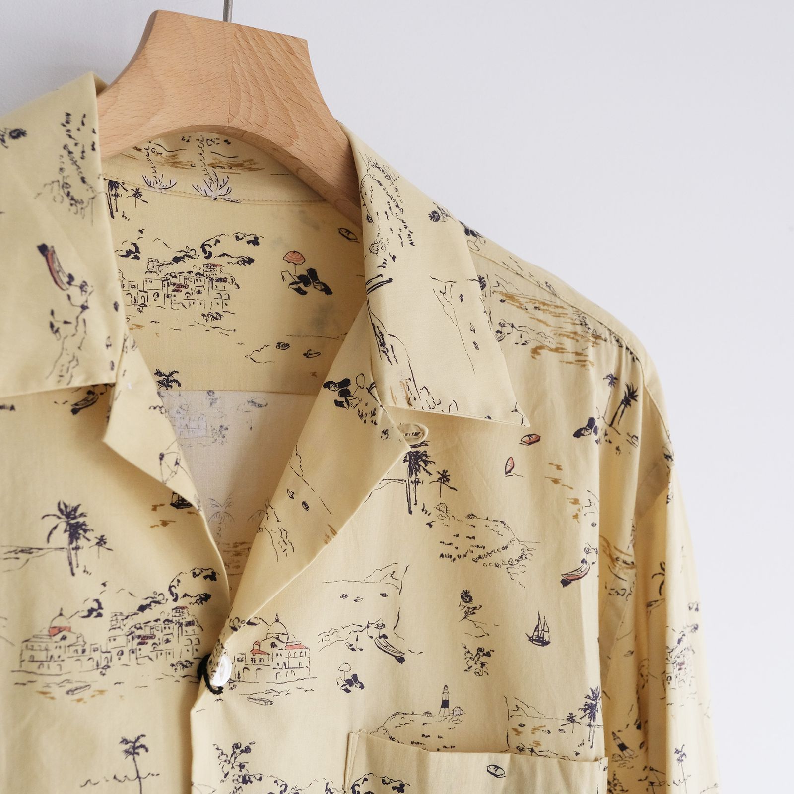 Cotton Rayon - Open Collar L/S Shirts -シャツ-（Yellow / イエロー）