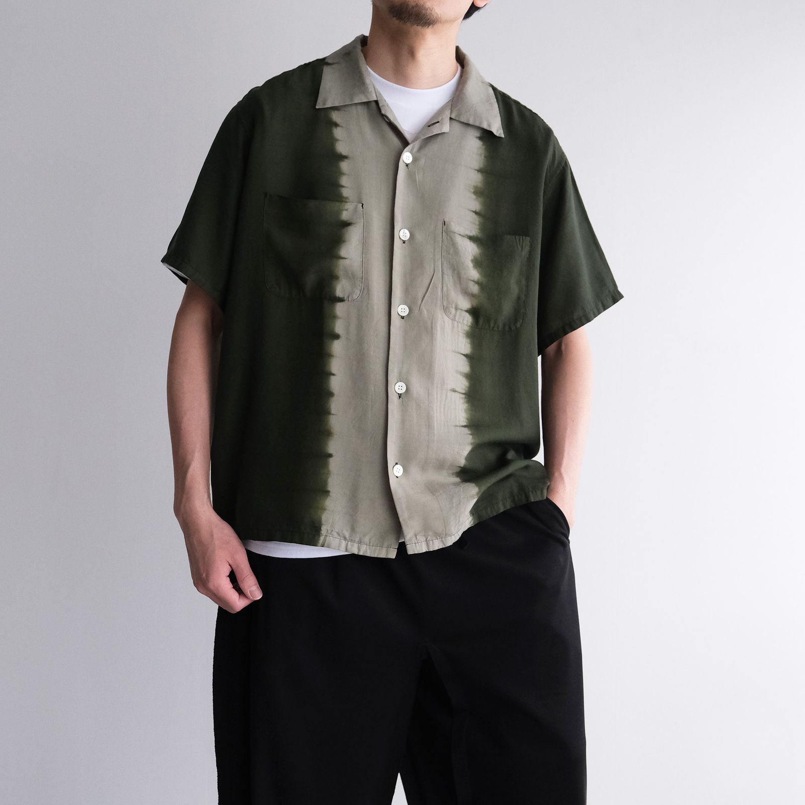 Hand Dye Open Collar SS Shirt -シャツ-（Forest Green / フォレスト グリーン）