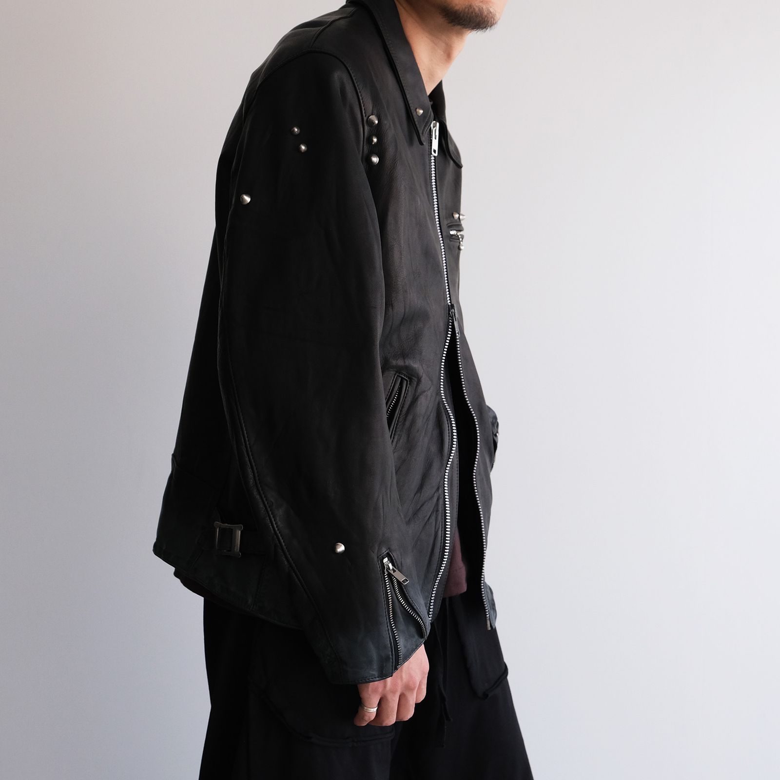 Hand Dyed Studded Riders Jacket -ライダースジャケット-（Black / ブラック）