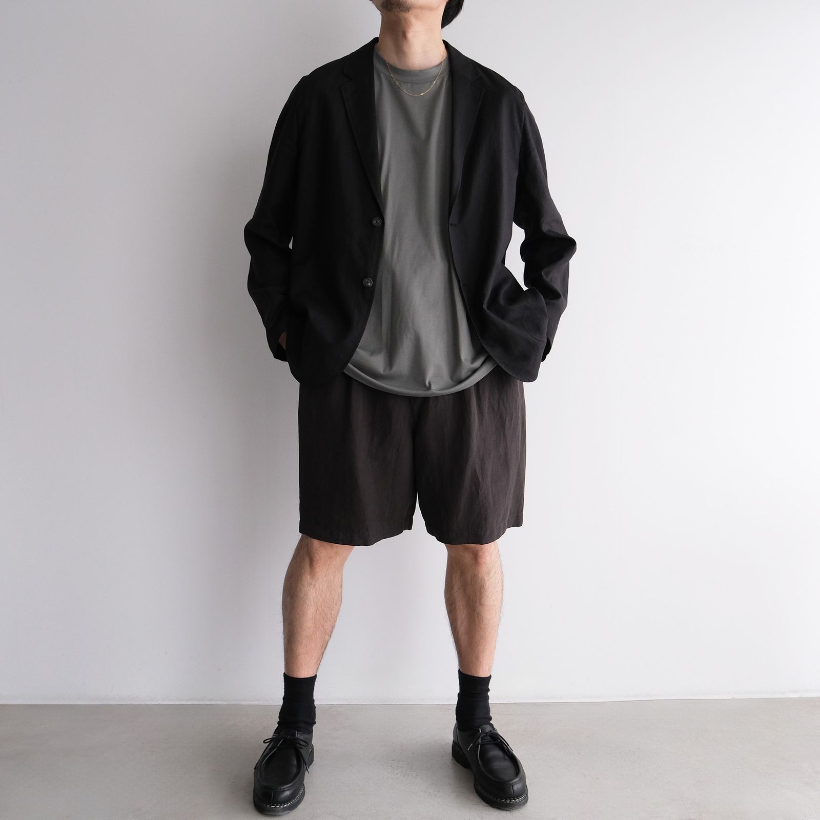Cotton Linen Voile Loose Fit Shorts -パンツ-（Charcoal Gray / チャコールグレー）