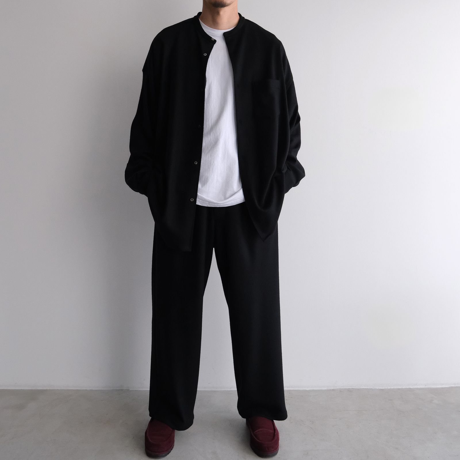 Wool Smooth Flannel Oversized Band Collar Shirt -オーバーサイズシャツ-（Black / ブラック）GU253-50222B