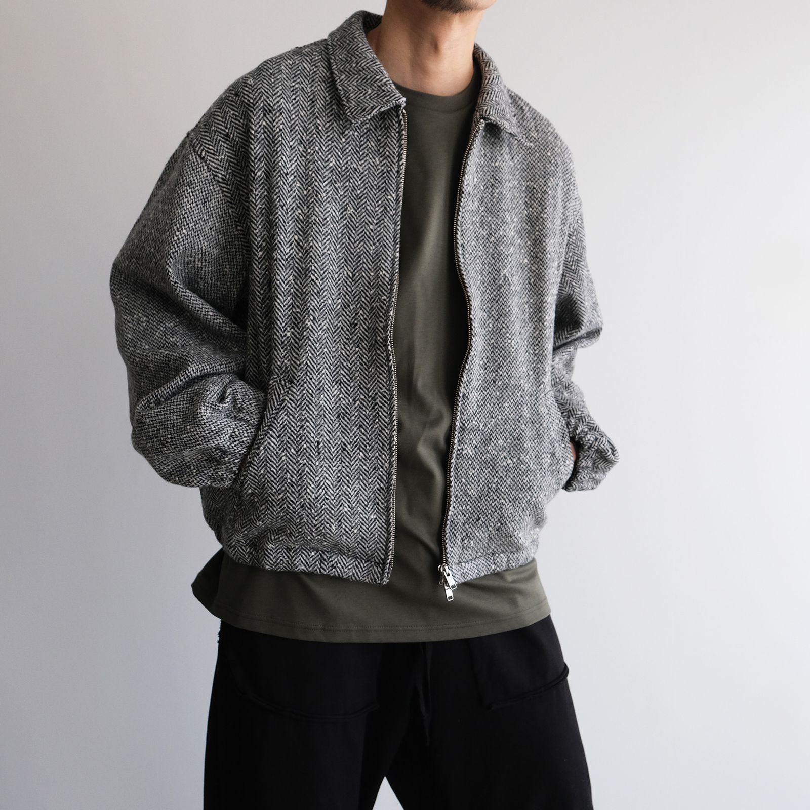 Tweed Zip Front Blouson -ブルゾン-（Black / ブラック）
