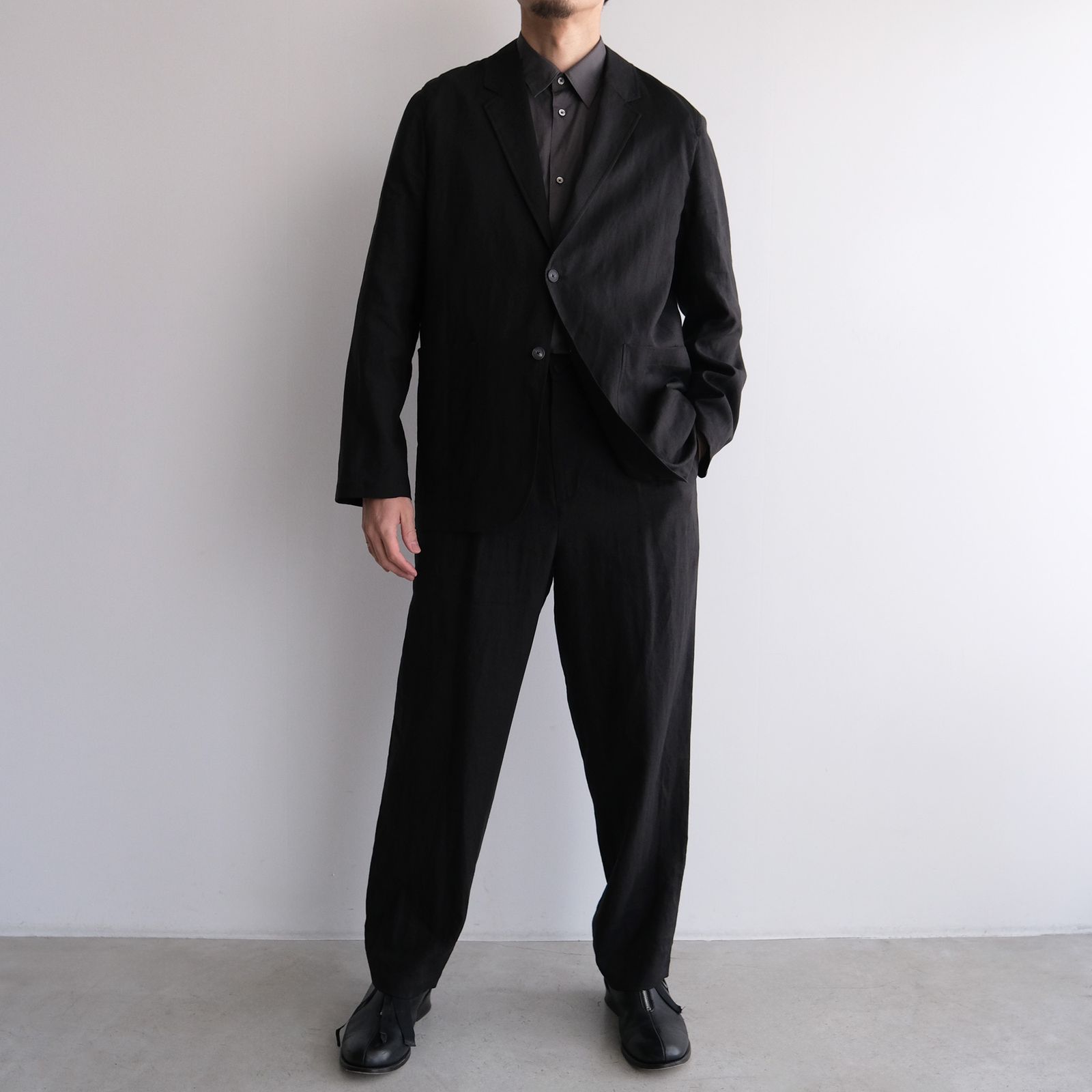 Silk Linen Mixing Loose Fit Pants -スラックス-（Black / ブラック）
