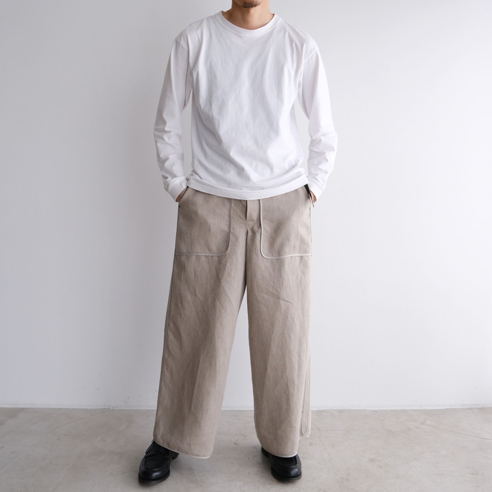 【このこのさま専用ページ】フレンチlinen 100%楽ちんパンツ＊Ｌ寸 i'm here - With Piping Linen Pants -パンツ-（Beige