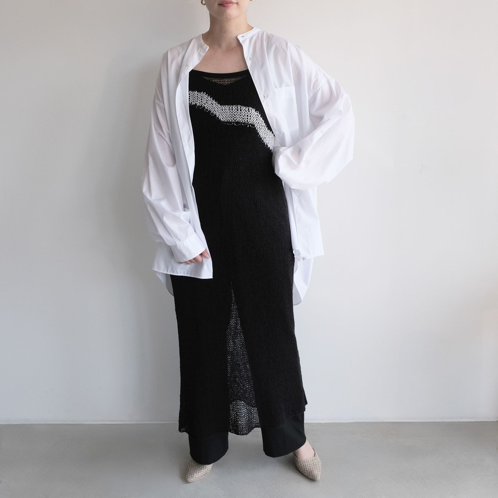 Mesh Knit Slip Dress -ワンピース-（Black / ブラック）