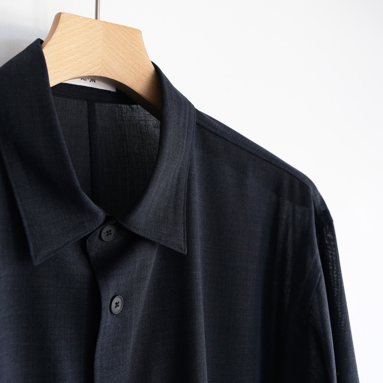 Twist Wool Gauze Loose Fit Shirt -シャツ-（Navy Top / ネイビートップ）