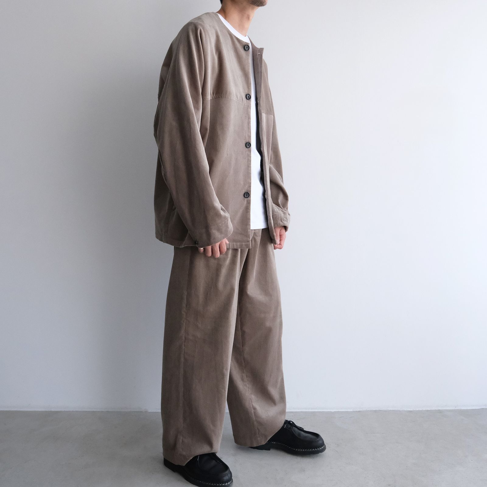 Suvin Corduroy Collarless Jacket -ジャケット-（Grege / グレージュ）GU253-30365
