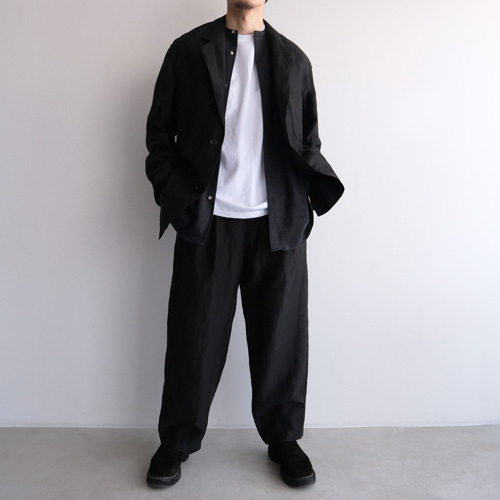 Linen Cupro Back Satin Work Jacket -ジャケット-（Black / ブラック）GM261-20370