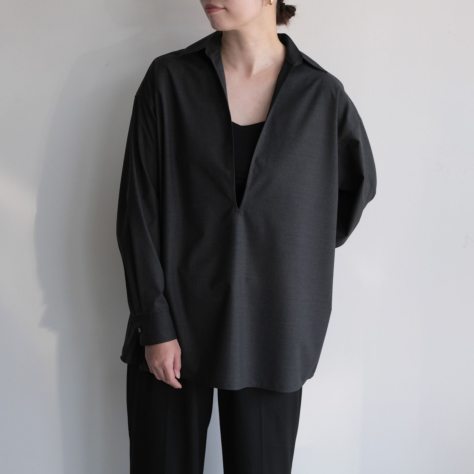 Fine Wool Heather L/S Skipper Shirt -シャツ-（Charcoal / チャコール）GU261-50320
