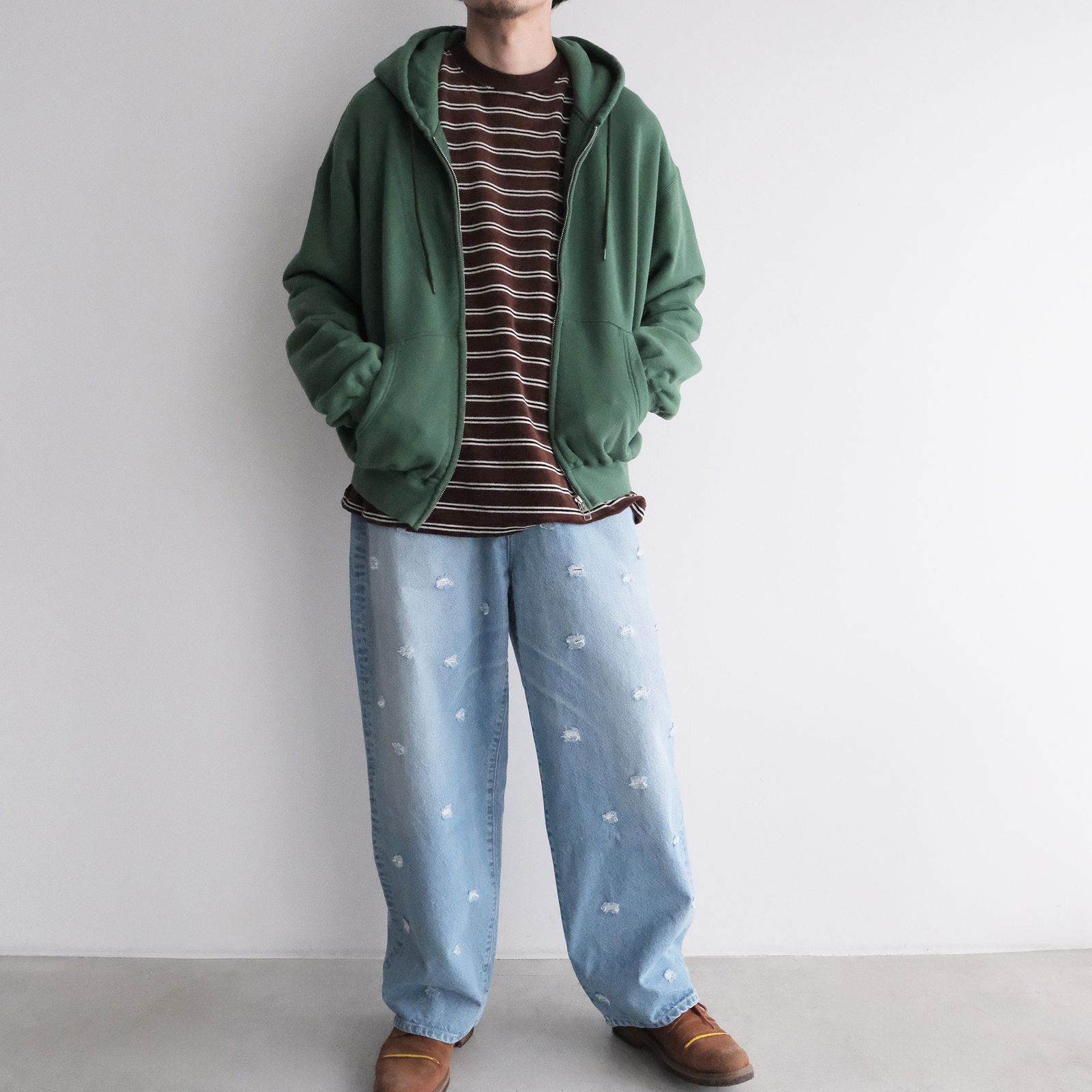 Velvet Border Long Sleeve Tee -Tシャツ-（Brown×Navy / ブラウン×ネイビー）