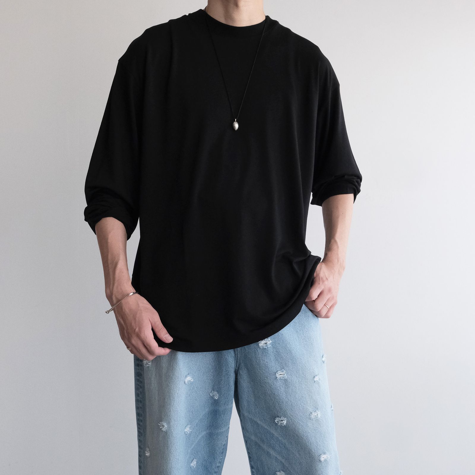 Royal Wool Jersey Loose Fit Long Sleeve T-Shirt -Tシャツ-（Black / ブラック）
