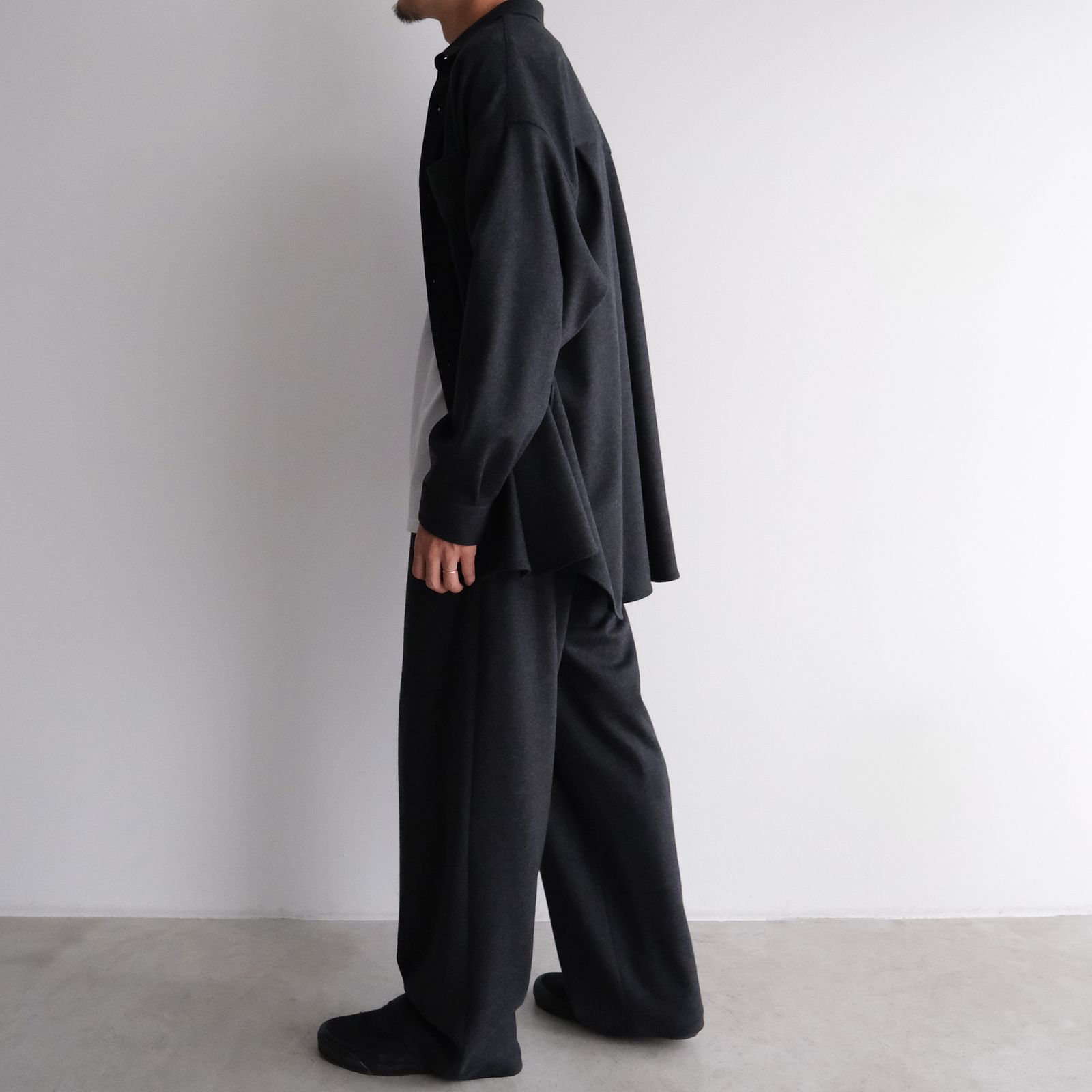 Wool Smooth Flannel Oversized Regular Collar Shirt -オーバーサイズシャツ-（Gray / グレー）GU253-50221B