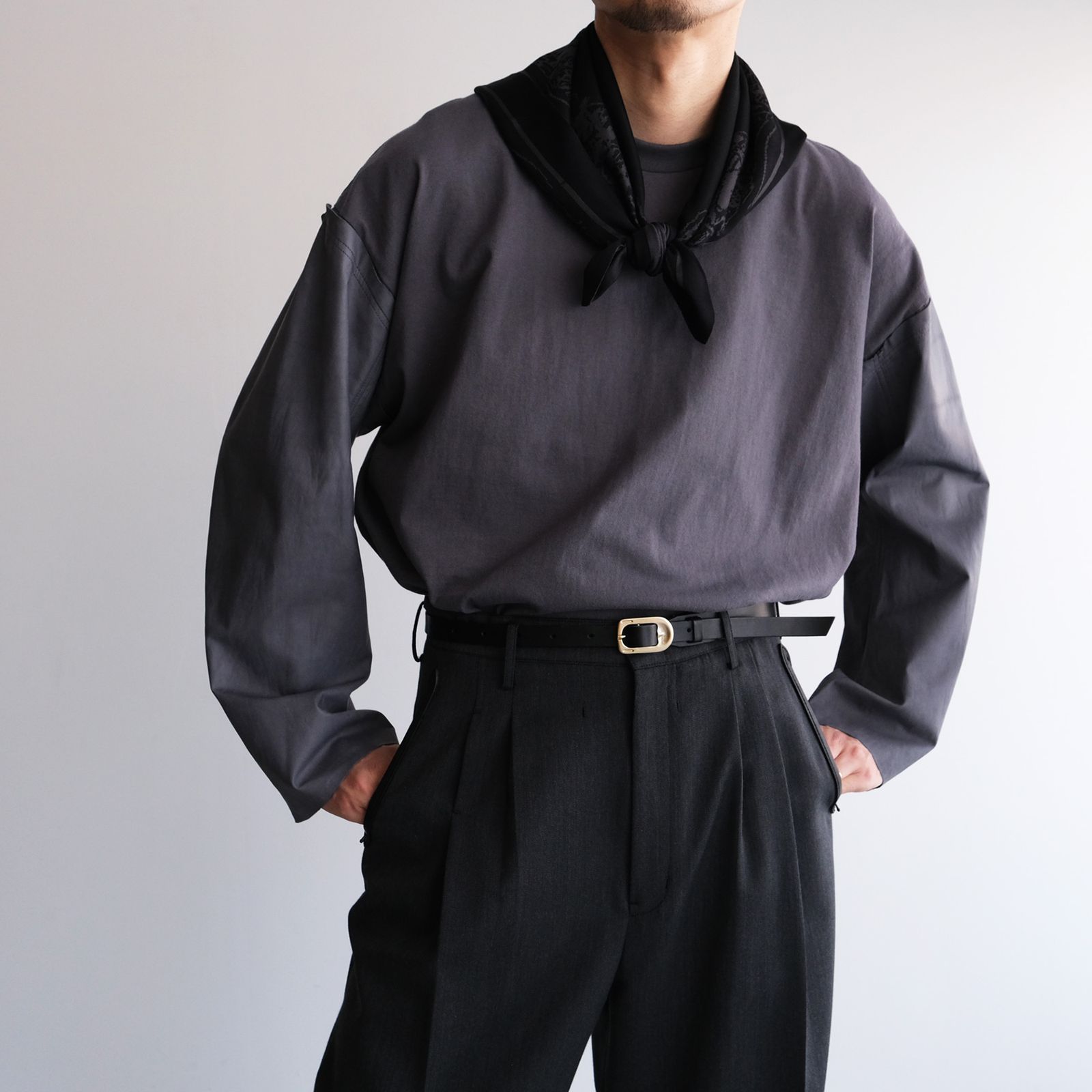 40's Vintage Bandana：Rayon Knit -バンダナ-（Black×Black / ブラック×ブラック）