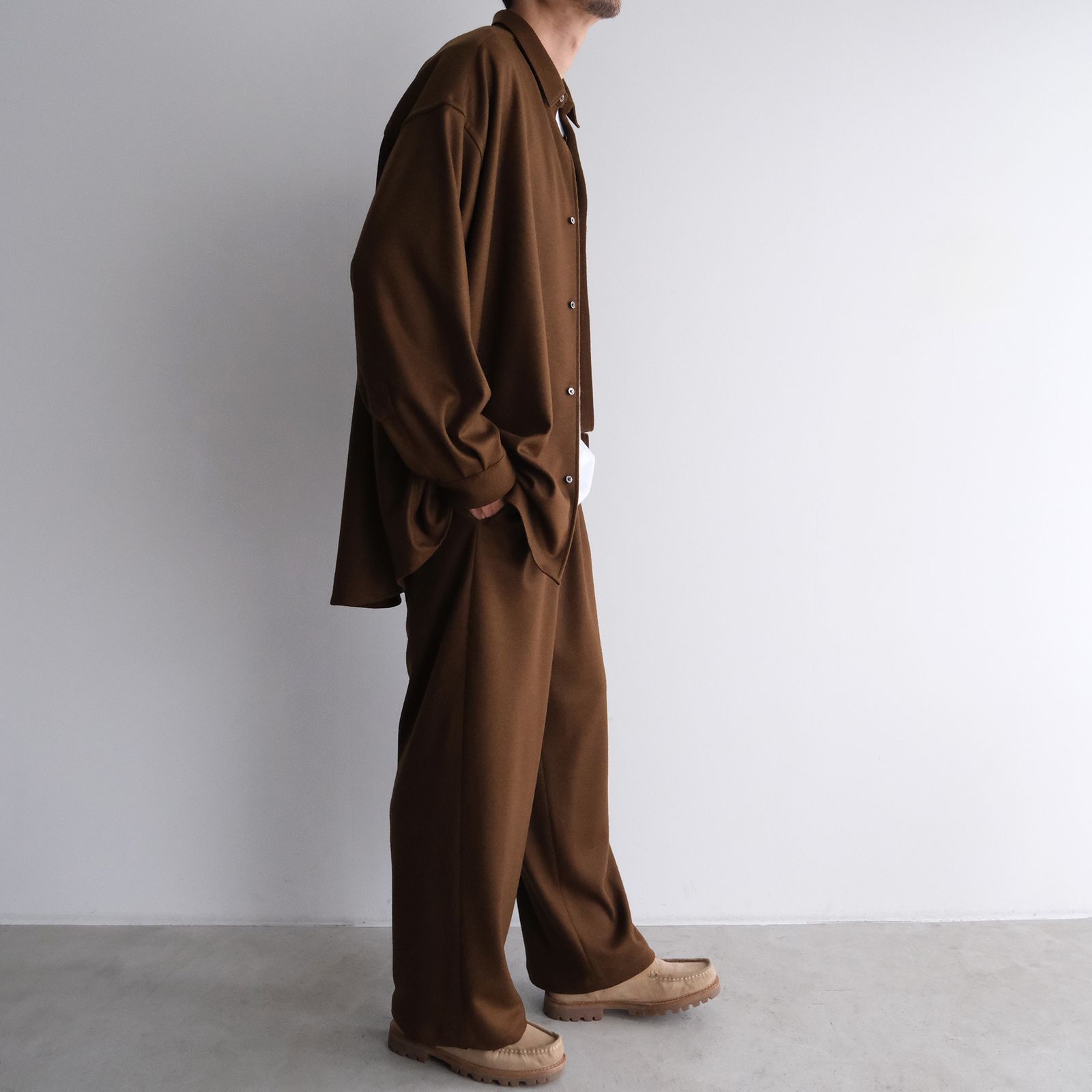 Wool Smooth Flannel Oversized Regular Collar Shirt -オーバーサイズシャツ-（Brown / ブラウン）GU253-50221B