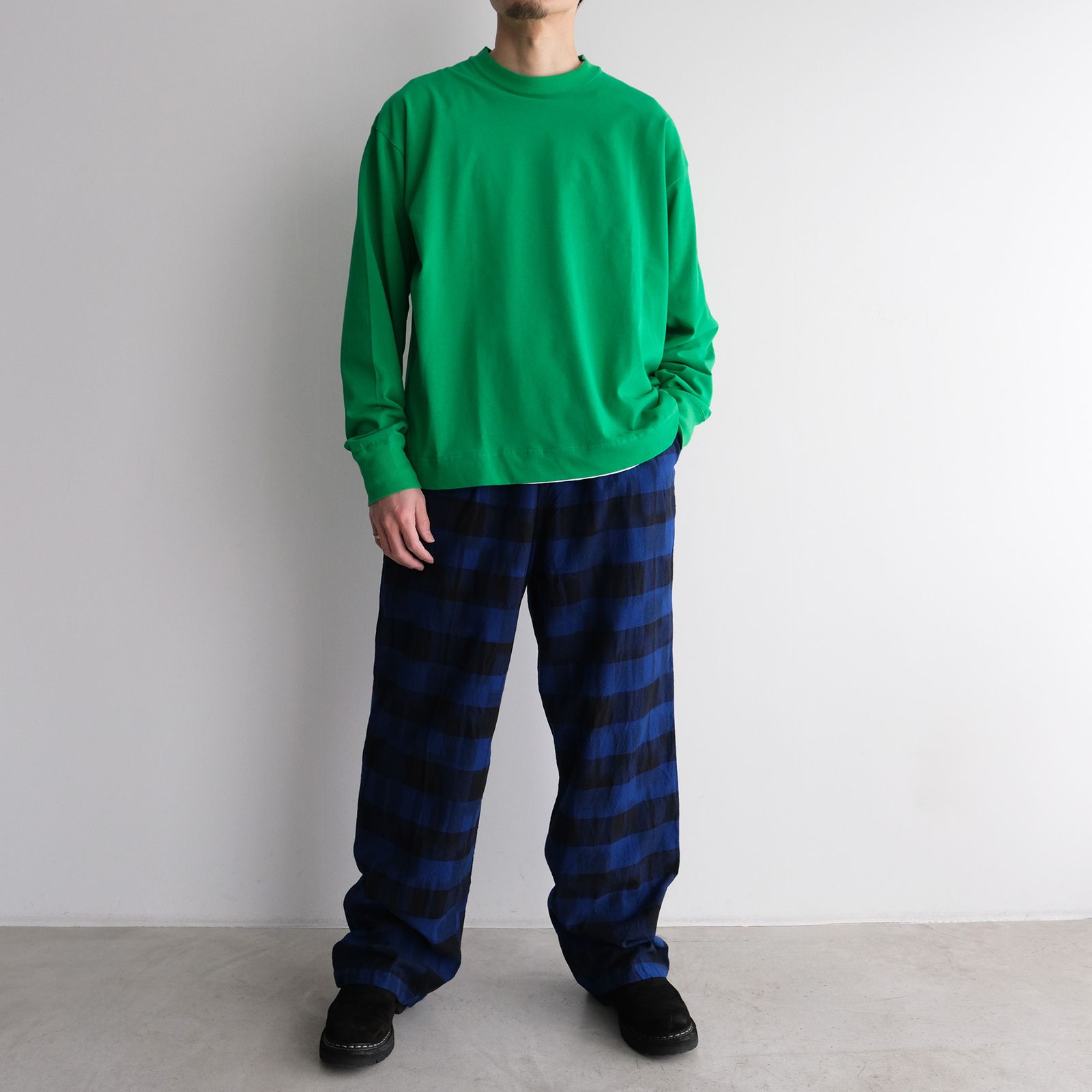 Ikat Check Easy Pants -パンツ-（Navy×Black / ネイビー×ブラック）